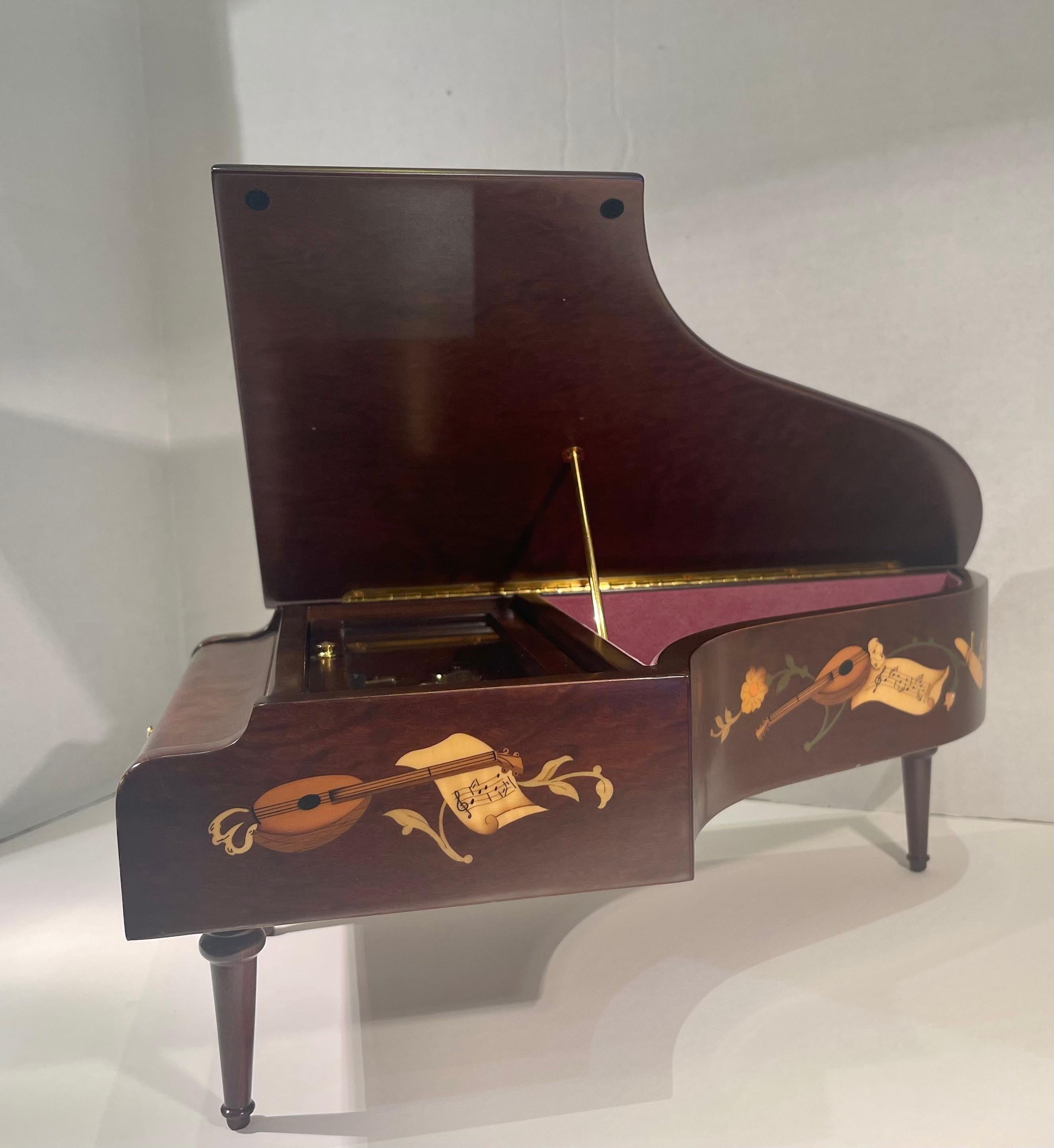 Contemporary Finest Quality Reuge Swiss 3.72 Note Grand Piano Inlaid Music Box Plays 3 Songs For Sale