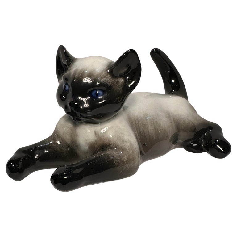Hand Carved Wooden Siamese Cat Sleeping Figurine