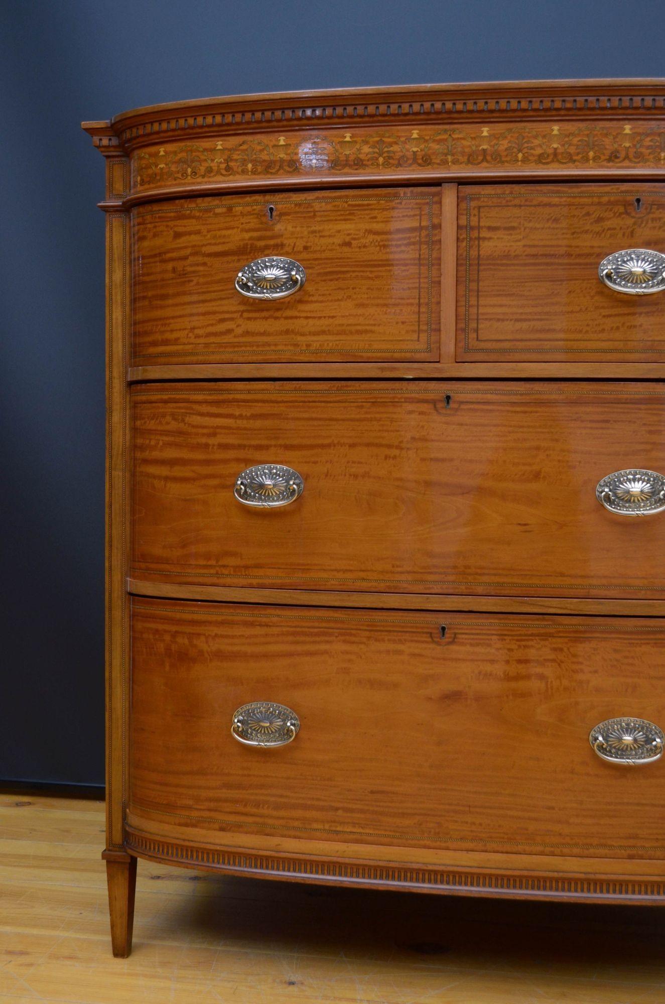 Finest Quality Sheraton Revival Satinwood Chest of Drawers For Sale 8