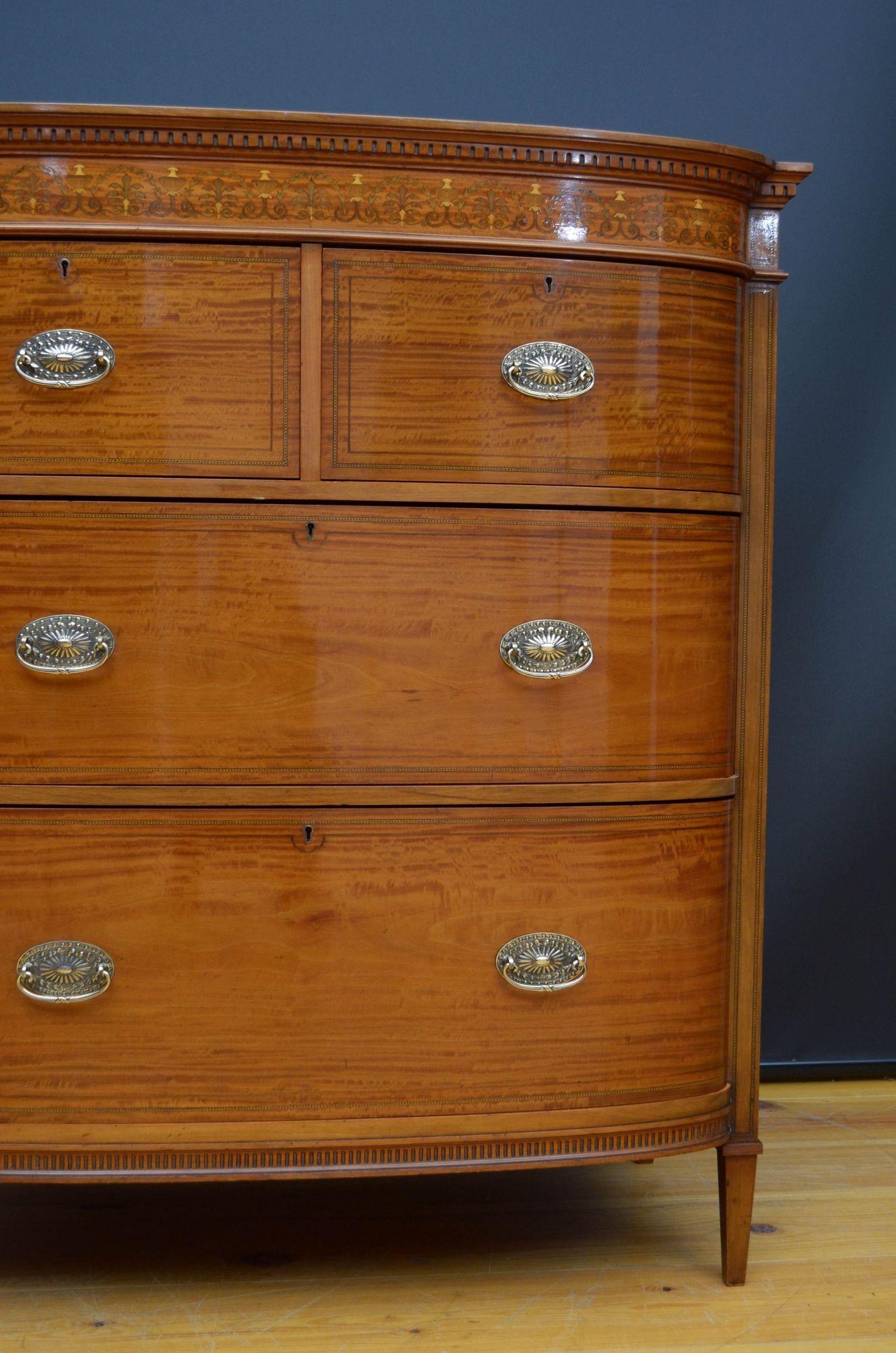 Finest Quality Sheraton Revival Satinwood Chest of Drawers For Sale 9