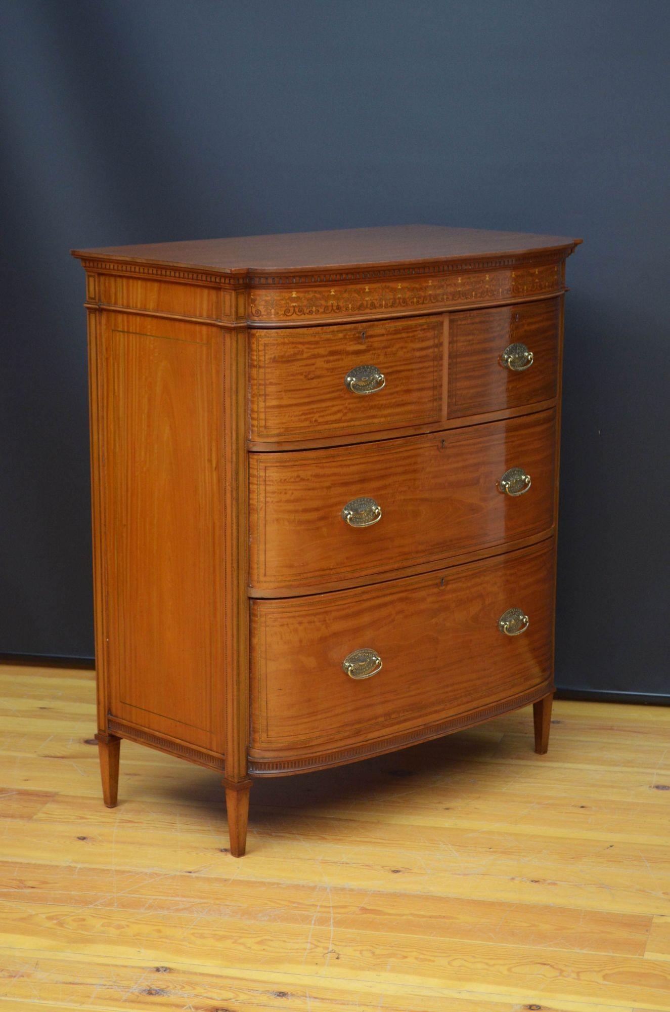 Finest Quality Sheraton Revival Satinwood Chest of Drawers In Good Condition For Sale In Whaley Bridge, GB