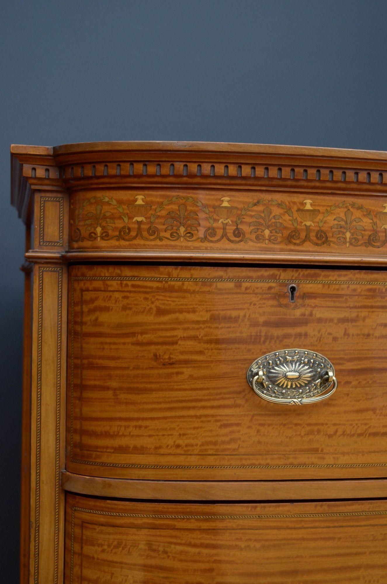 Finest Quality Sheraton Revival Satinwood Chest of Drawers For Sale 3
