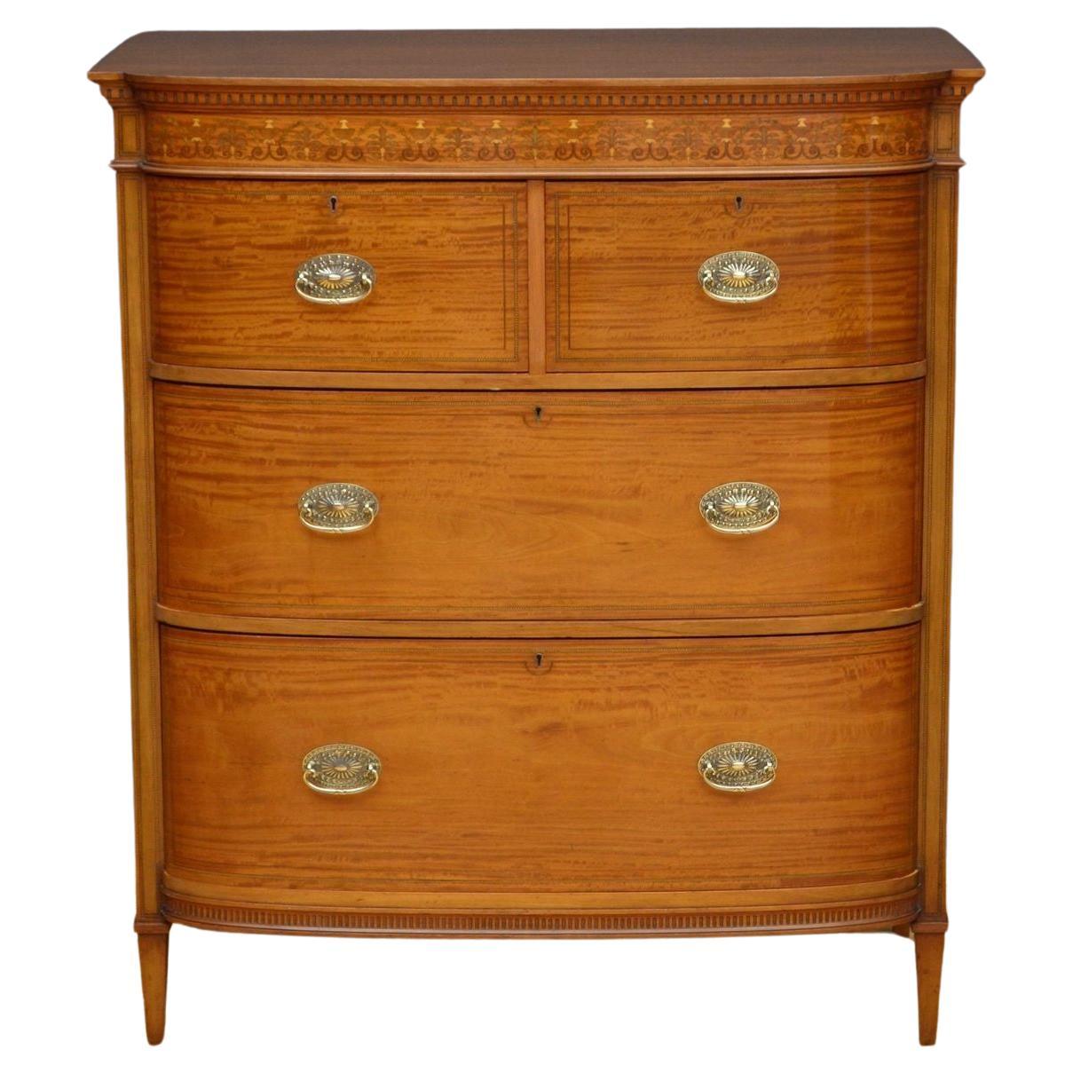 Finest Quality Sheraton Revival Satinwood Chest of Drawers For Sale
