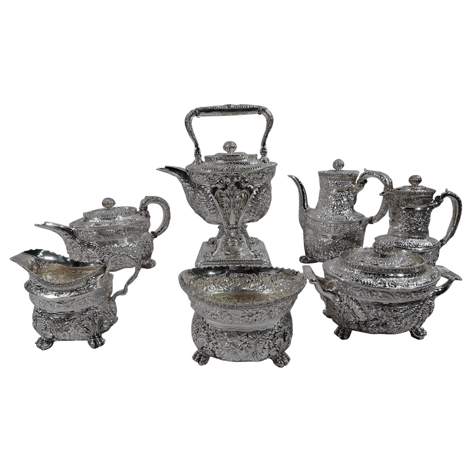 Finest Quality Tiffany Repousse Sterling Silver Coffee and Tea Set