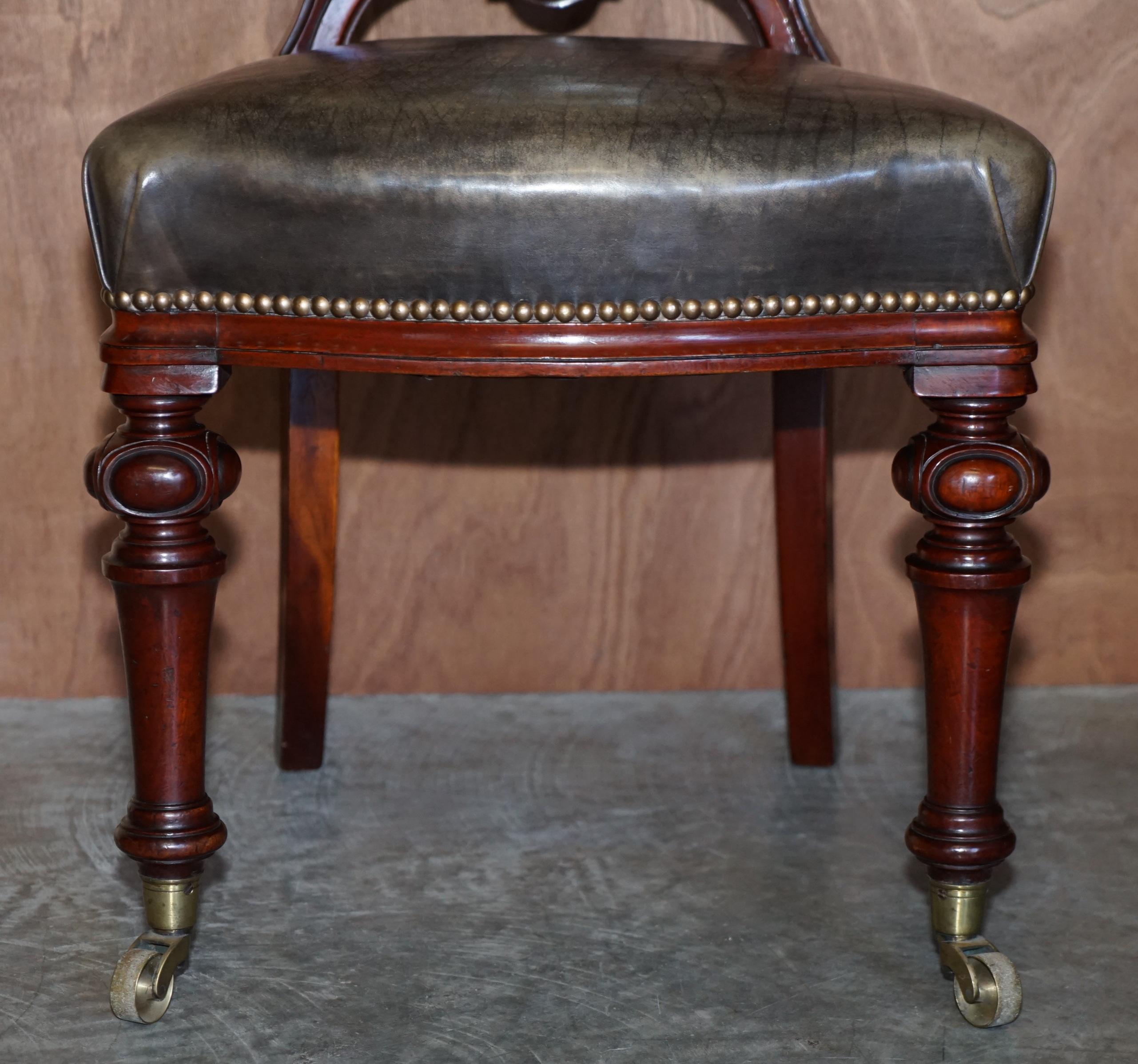 Finest Quality Victorian 1860 Hardwood & Leather Dining Chairs After Gillows 4