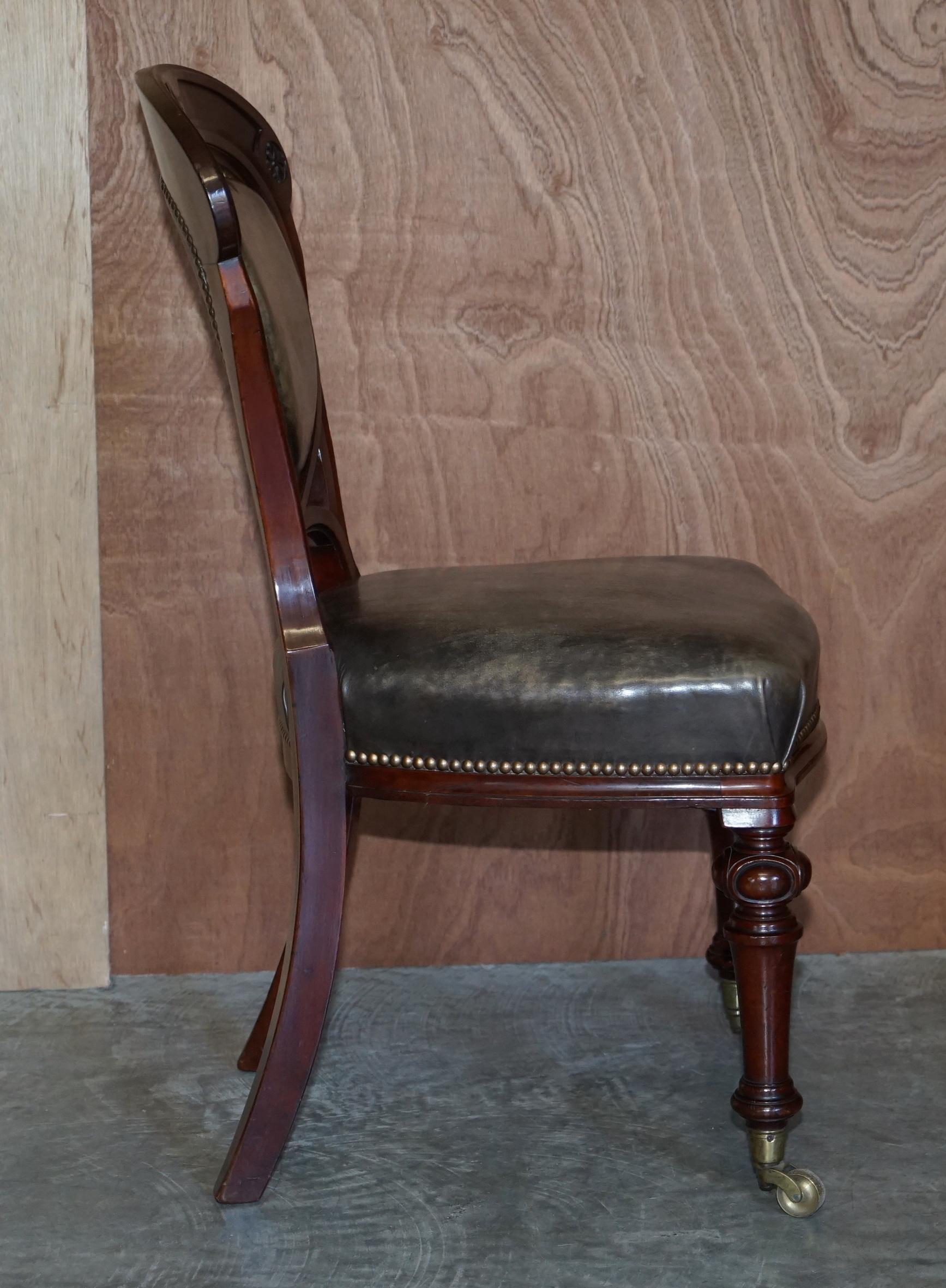 Finest Quality Victorian 1860 Hardwood & Leather Dining Chairs After Gillows 8