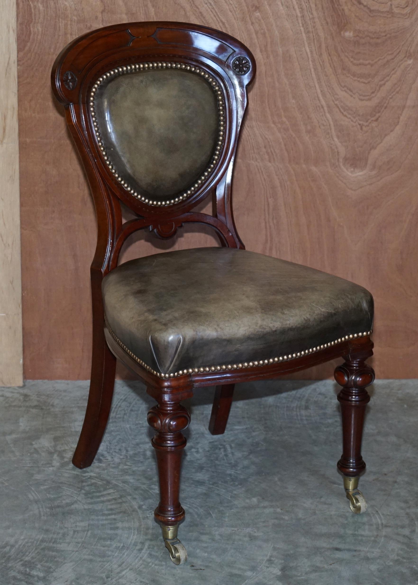 Finest Quality Victorian 1860 Hardwood & Leather Dining Chairs After Gillows 12