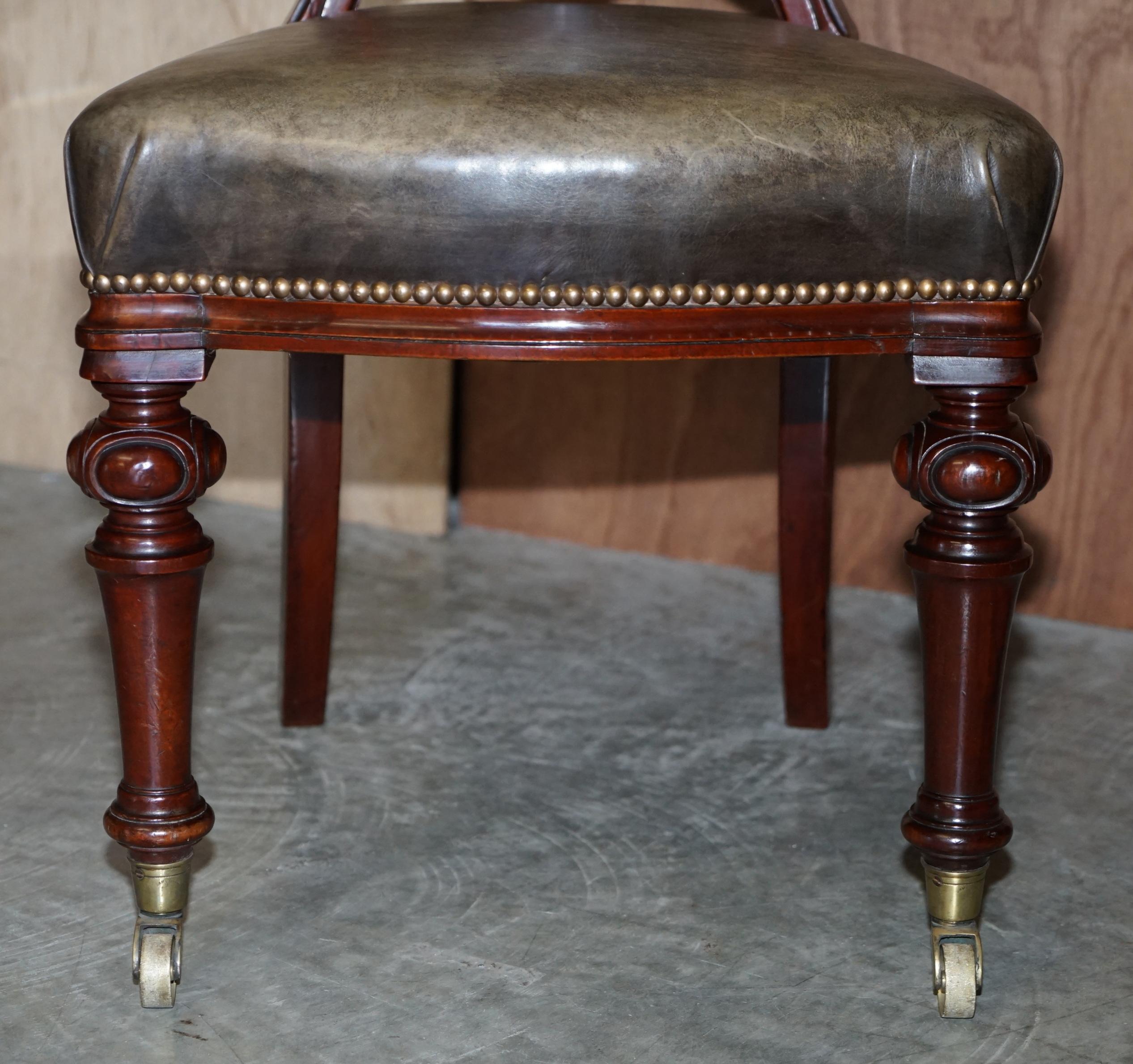 Finest Quality Victorian 1860 Hardwood & Leather Dining Chairs After Gillows 14