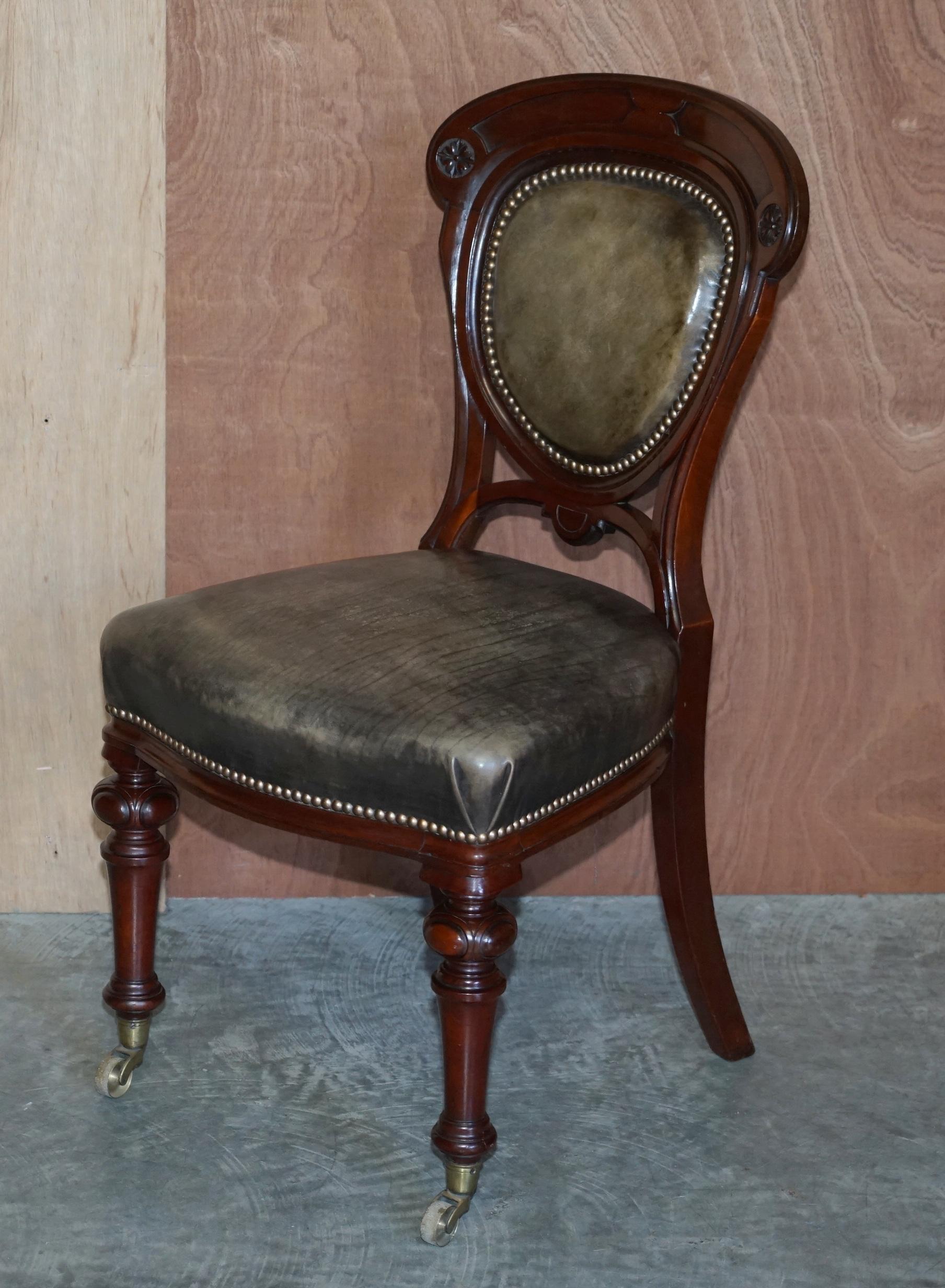 High Victorian Finest Quality Victorian 1860 Hardwood & Leather Dining Chairs After Gillows