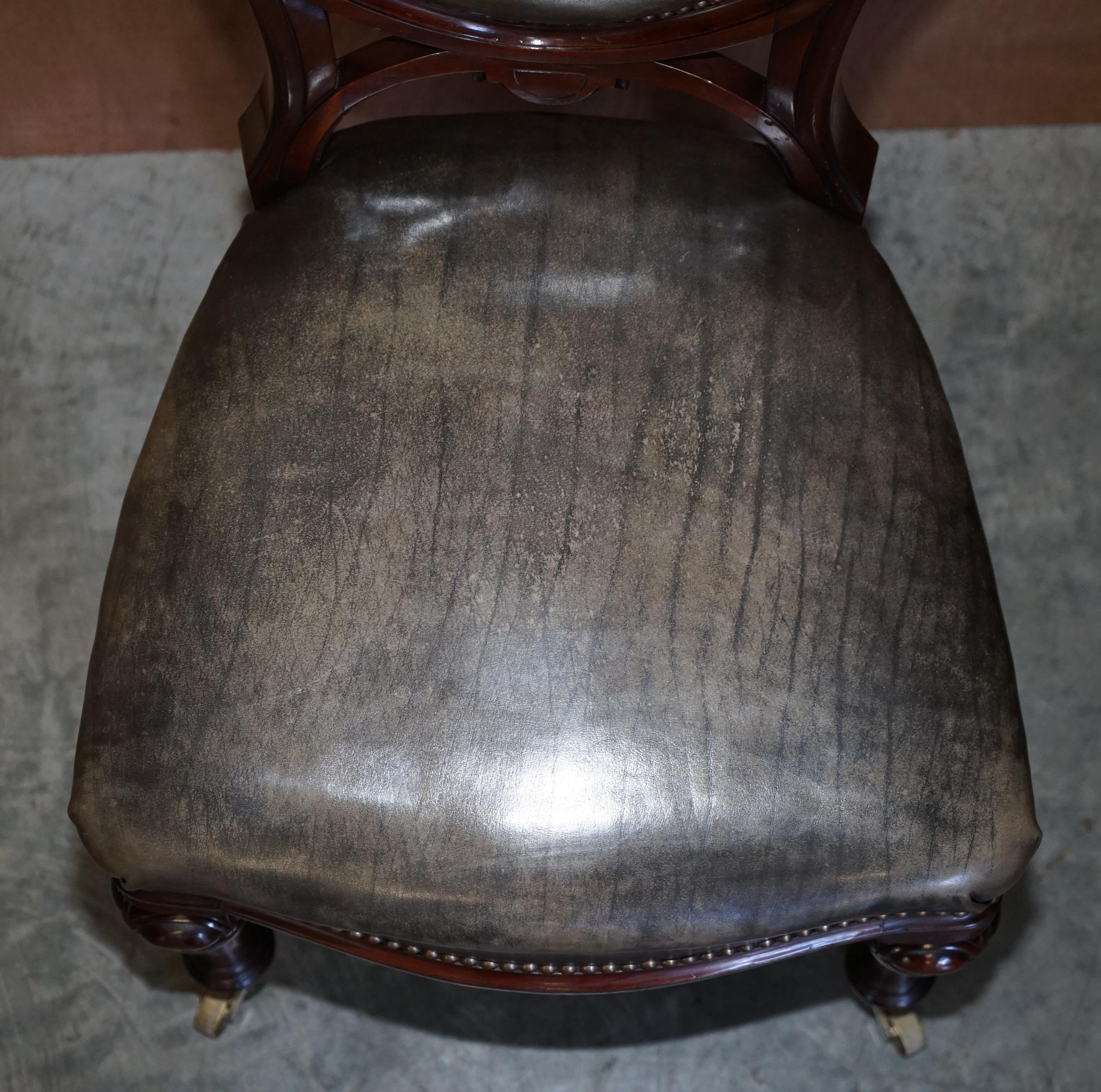 Finest Quality Victorian 1860 Hardwood & Leather Dining Chairs After Gillows 2