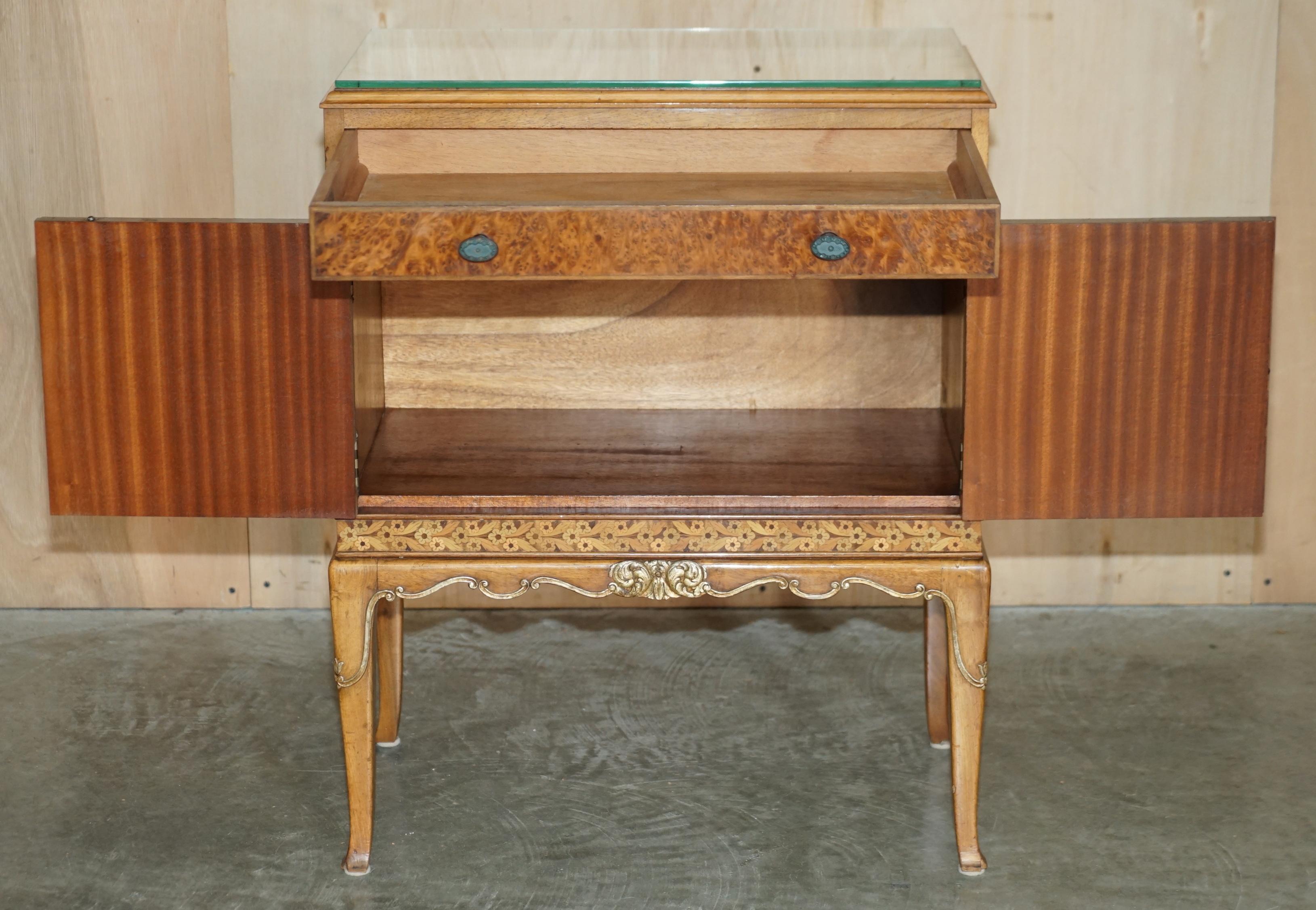 Finest Quality Waring & Gillow Burr Walnut Bedside Table Drawers Part of a Suite For Sale 9
