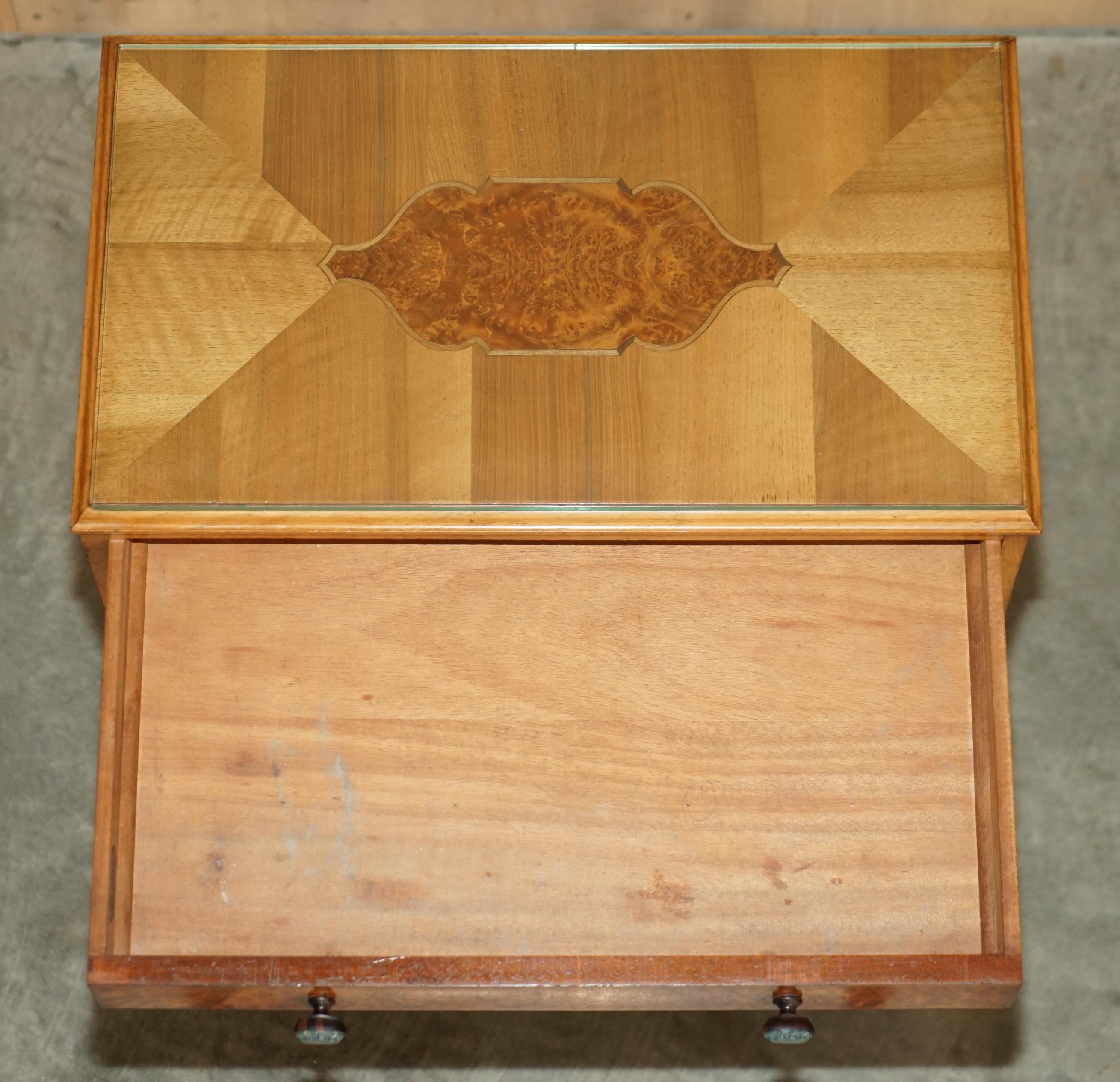 Finest Quality Waring & Gillow Burr Walnut Bedside Table Drawers Part of a Suite For Sale 10
