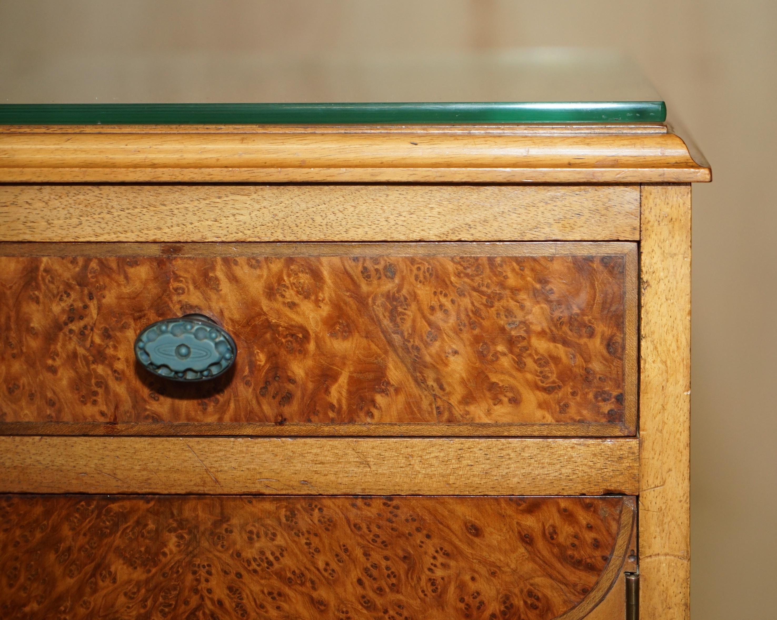Hand-Crafted Finest Quality Waring & Gillow Burr Walnut Bedside Table Drawers Part of a Suite For Sale