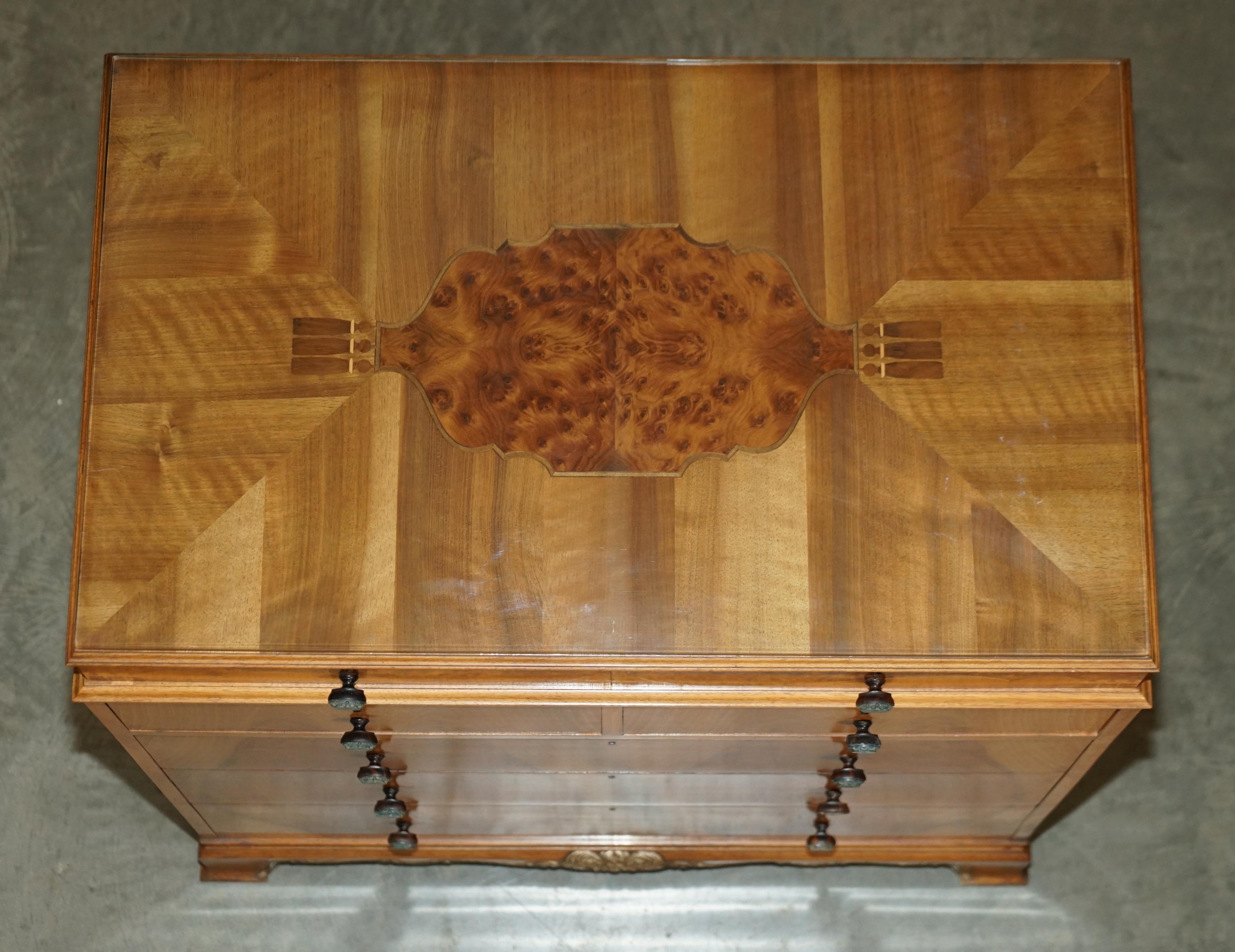 Finest Quality Waring & Gillow Burr Walnut Chest of Drawers Part of a Suite For Sale 5