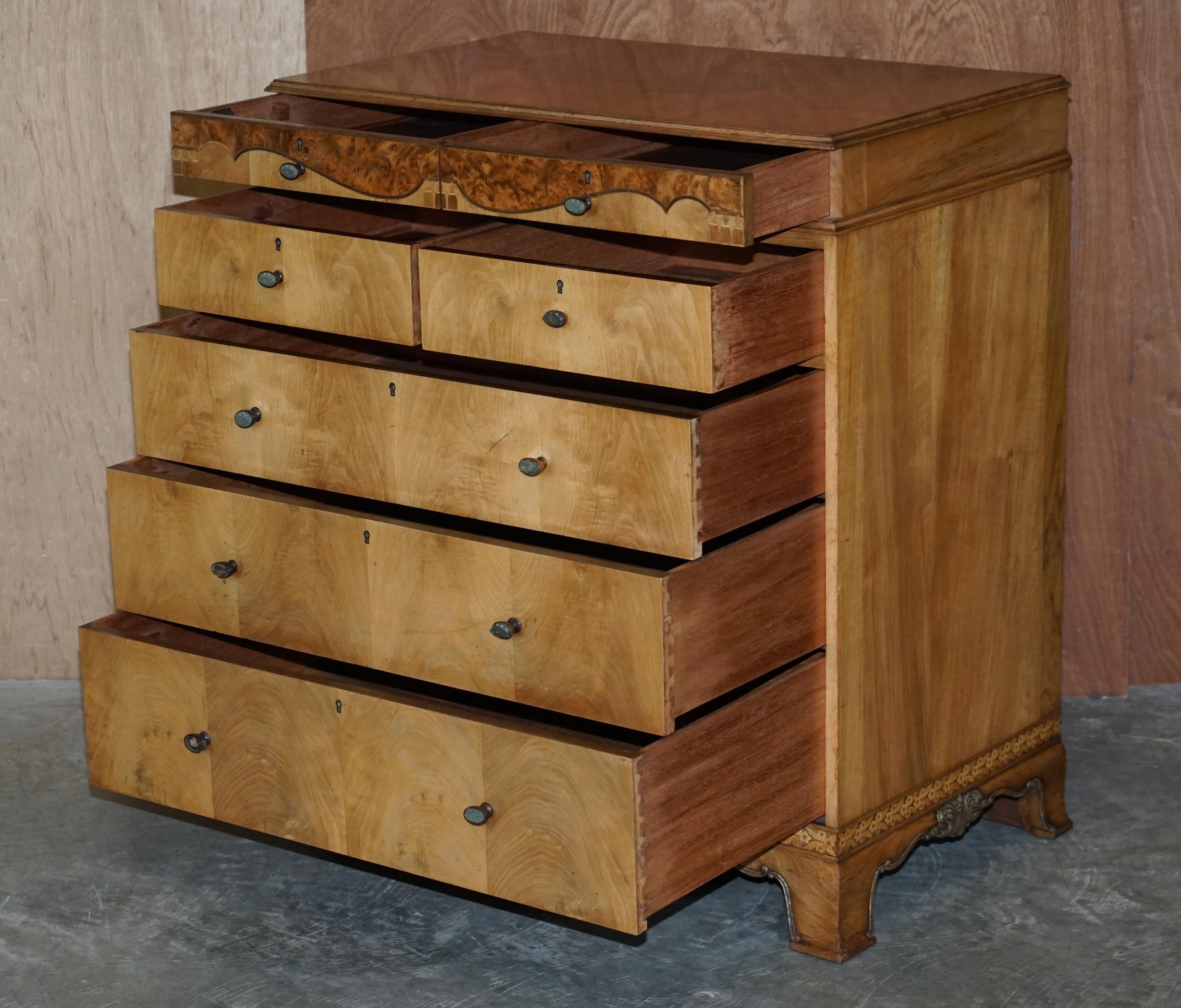 Finest Quality Waring & Gillow Burr Walnut Chest of Drawers Part of a Suite 10