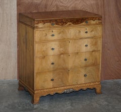 Finest Quality Waring & Gillow Burr Walnut Chest of Drawers Part of a Suite