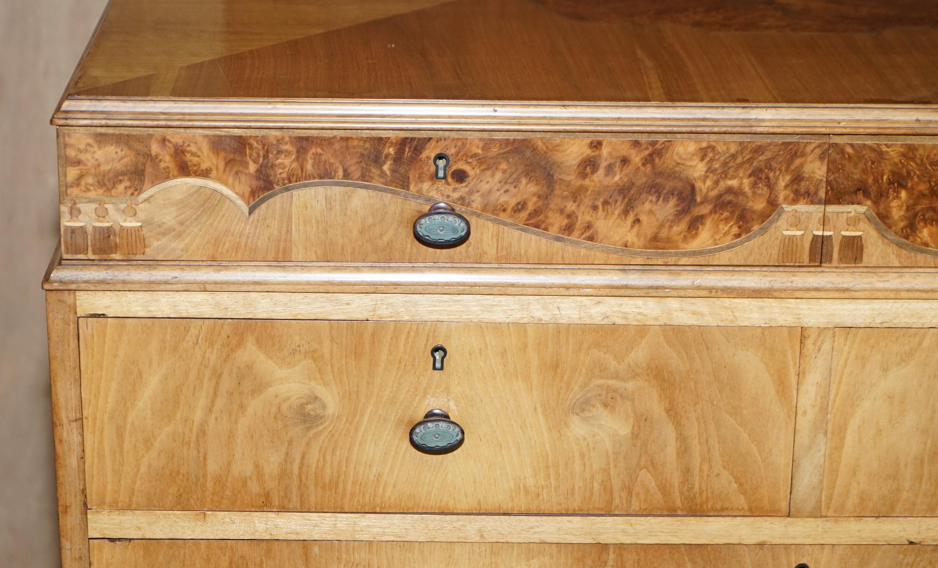 Hand-Crafted Finest Quality Waring & Gillow Burr Walnut Chest of Drawers Part of a Suite