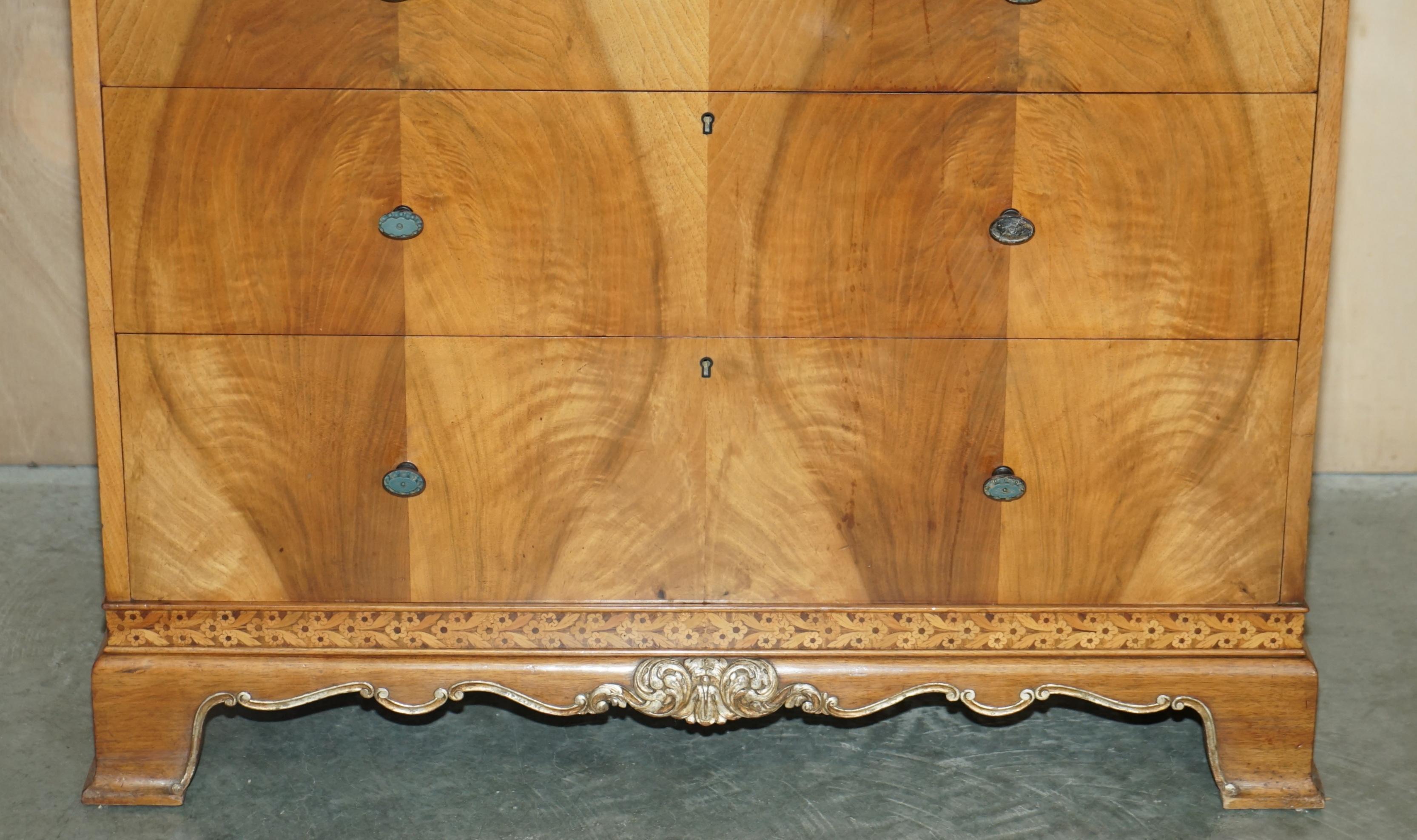 Hand-Crafted Finest Quality Waring & Gillow Burr Walnut Chest of Drawers Part of a Suite For Sale