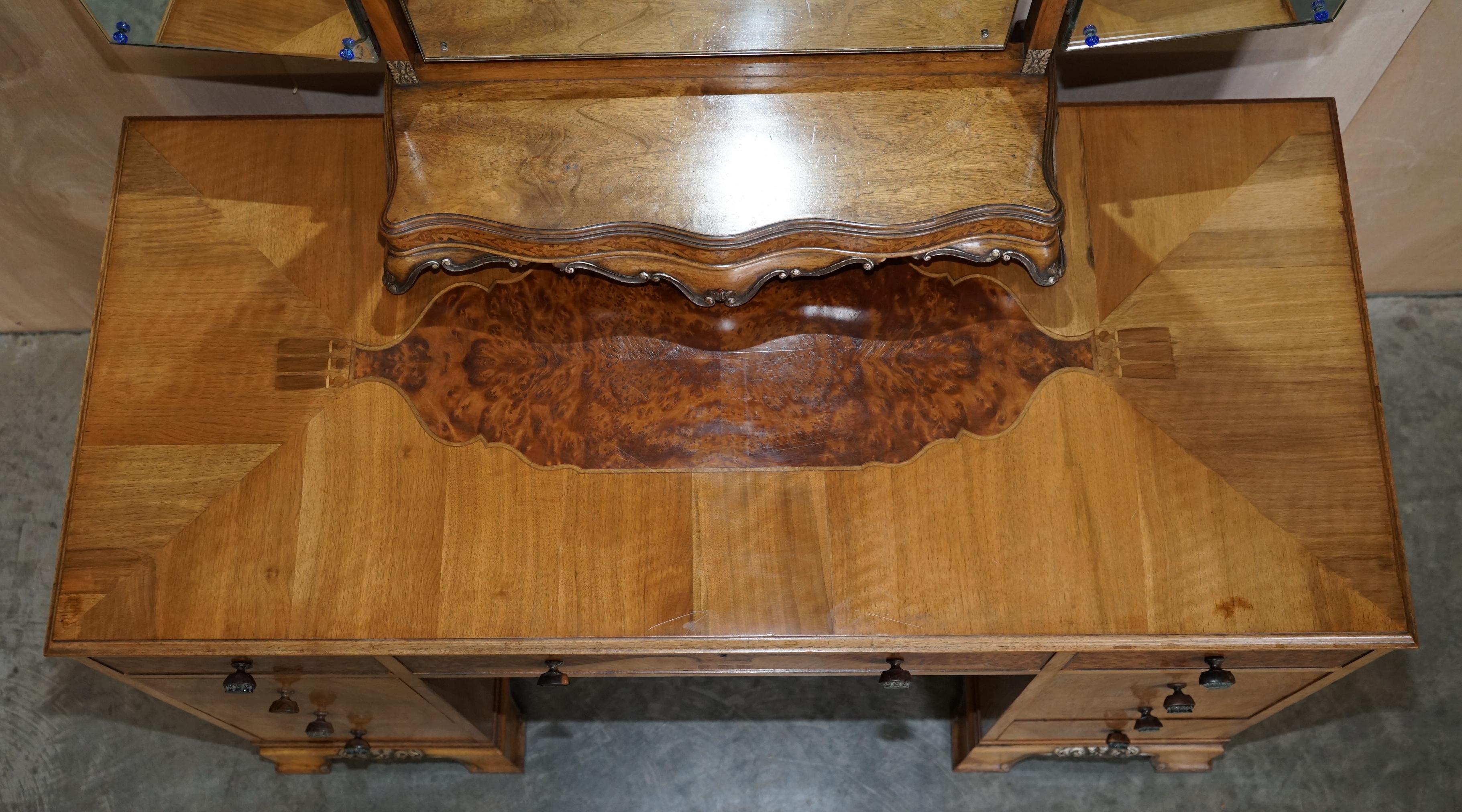 Finest Quality Waring & Gillow Burr Walnut Dressing Table Mirror Part of a Suite 4