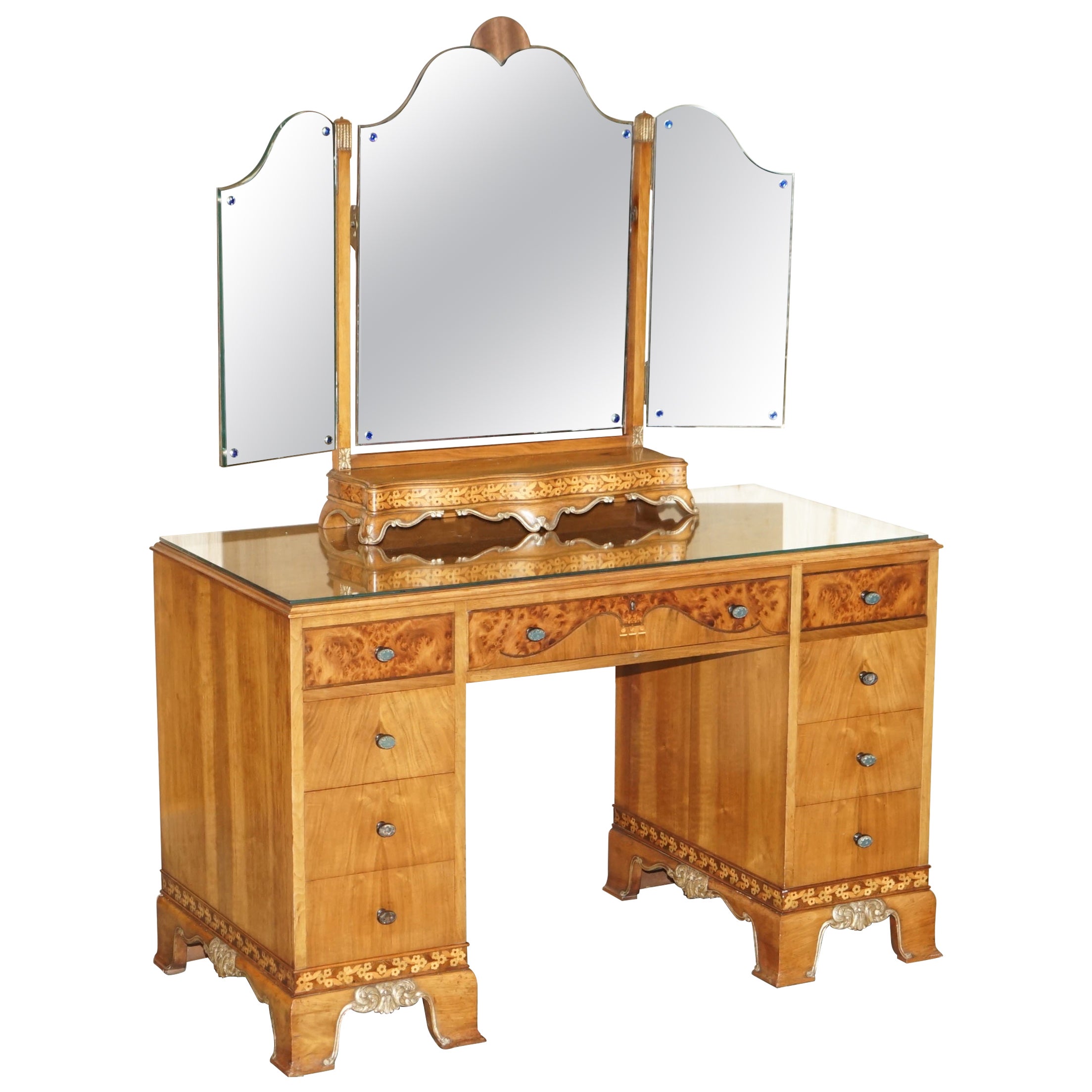 Finest Quality Waring 
Gillow Burr Walnut Dressing Table Mirror Part of Suite