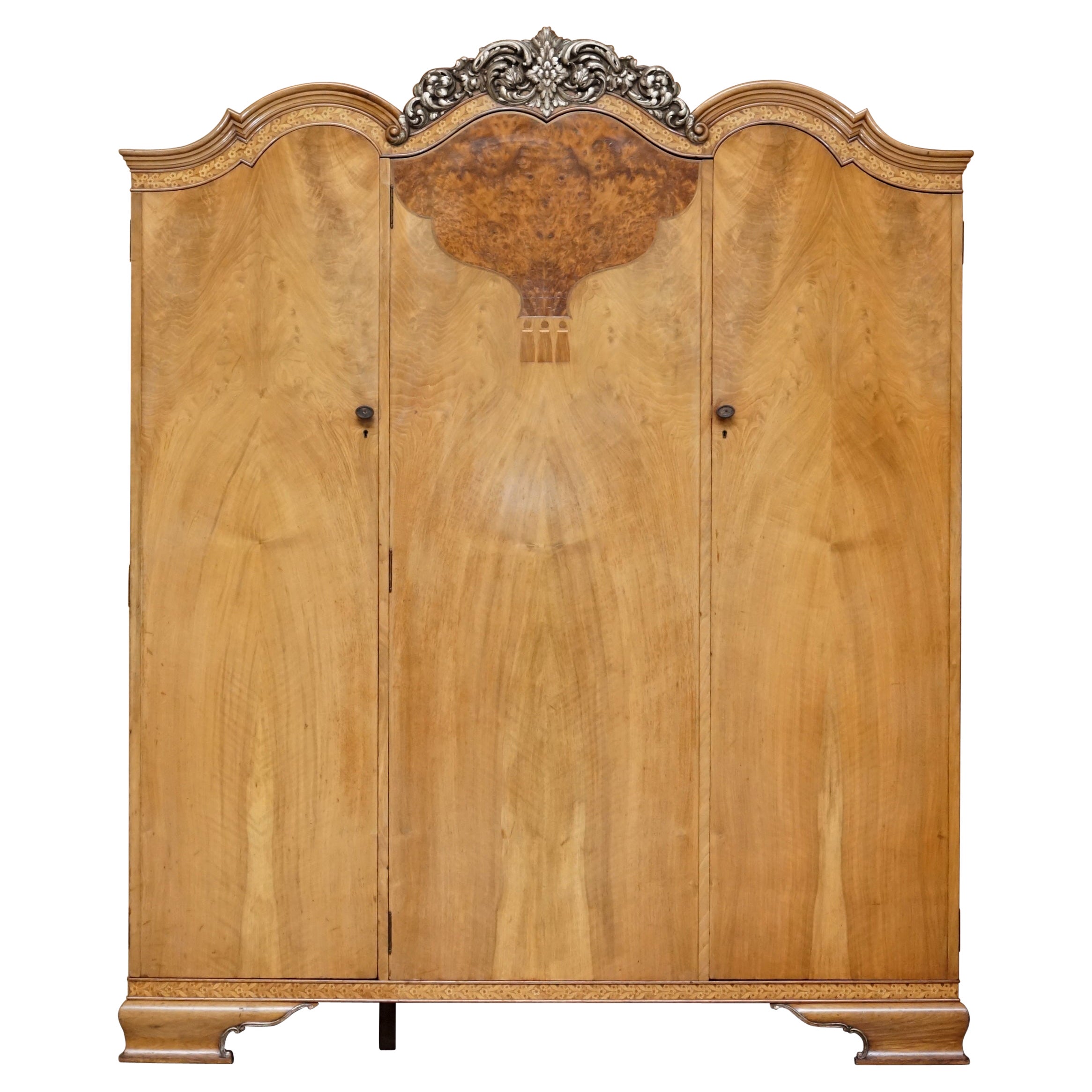 Finest Quality Waring 
Gillow Burr Walnut Triple Wardobe Part of a Suite