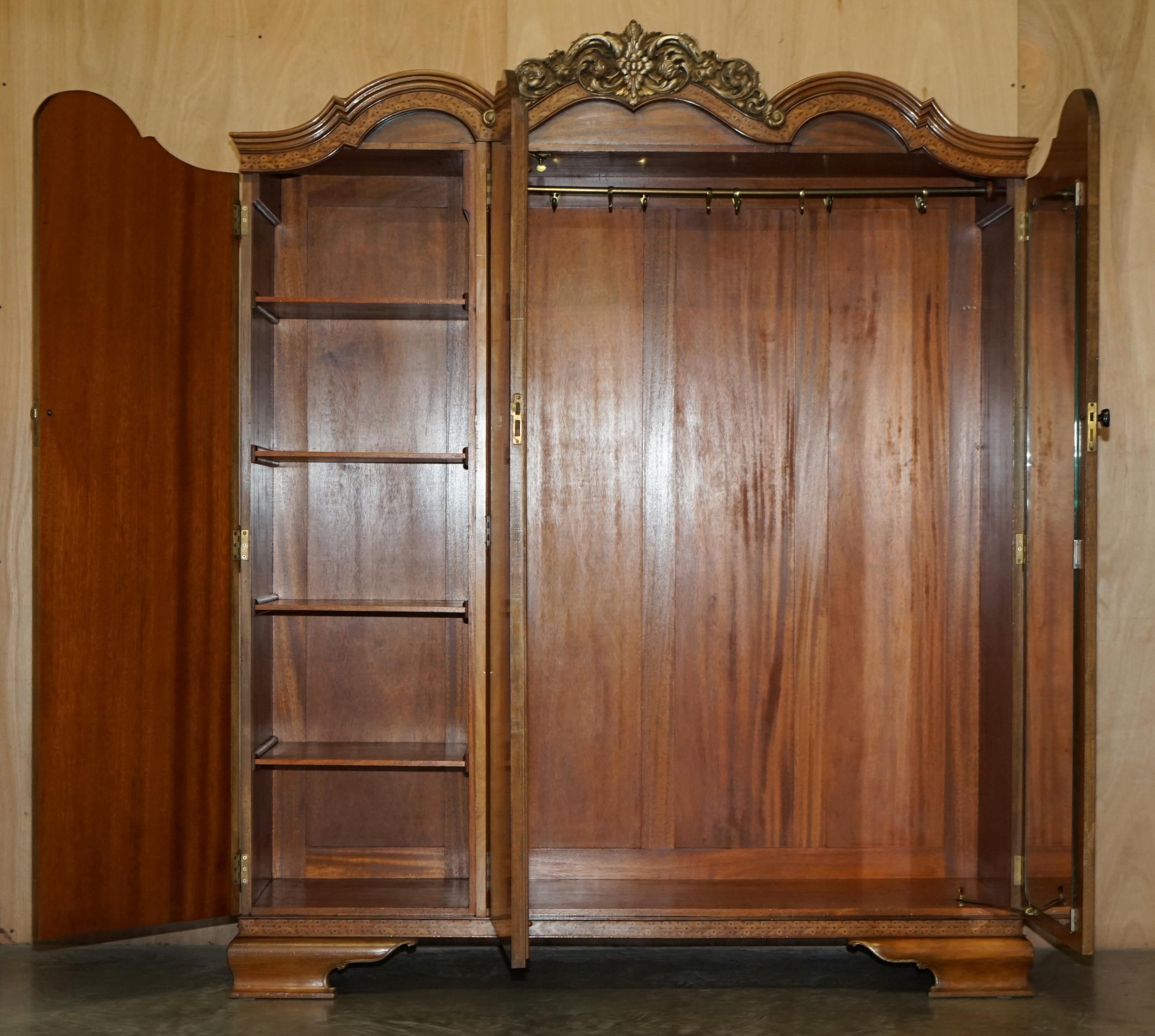 Finest Quality Waring & Gillow Burr Walnut Triple Wardrobe Part of Large Suite For Sale 9