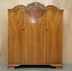 Finest Quality Waring & Gillow Burr Walnut Triple Wardrobe Part of Large Suite