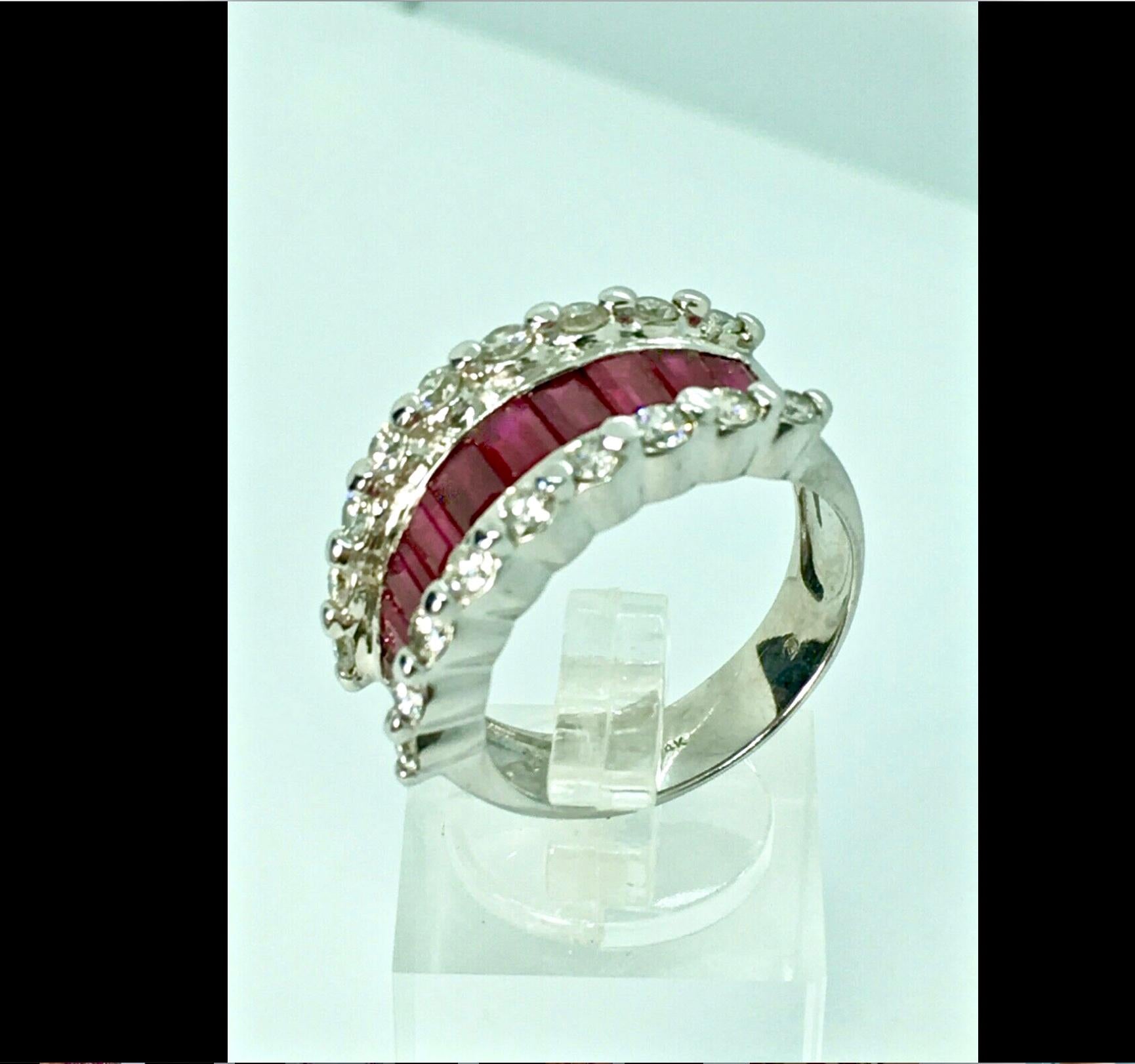 Finest Ruby and Diamond Band Ring White Gold For Sale 1