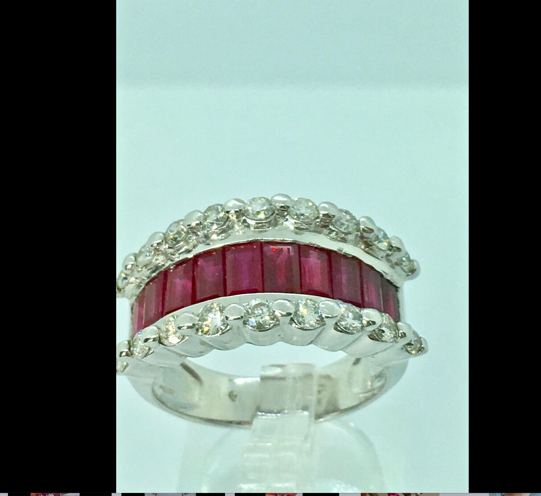 Finest Ruby and Diamond Band Ring White Gold For Sale 2