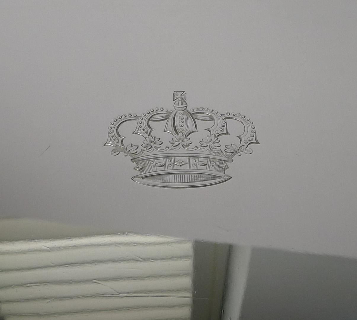 A truly fine English made silver plated tray, made by the top notch silversmith, Mappin & Webb of Sheffield and London.

This tray was found in France, engraved with a superb heraldic Royal crown, I believe the crown of a King; quite