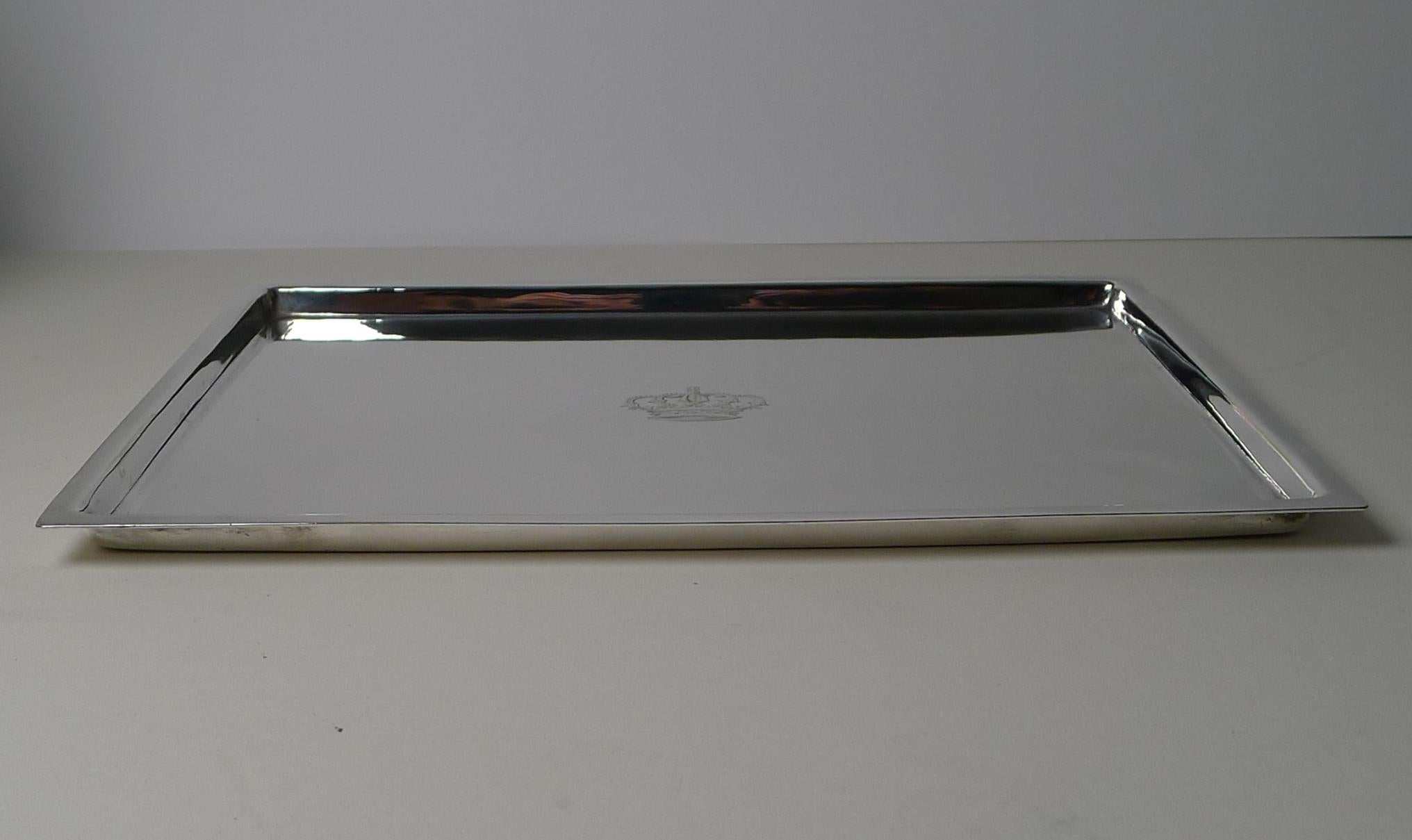 Edwardian Finest Silver Plated Tray, Royal Crown by Mappin & Webb, C.1910