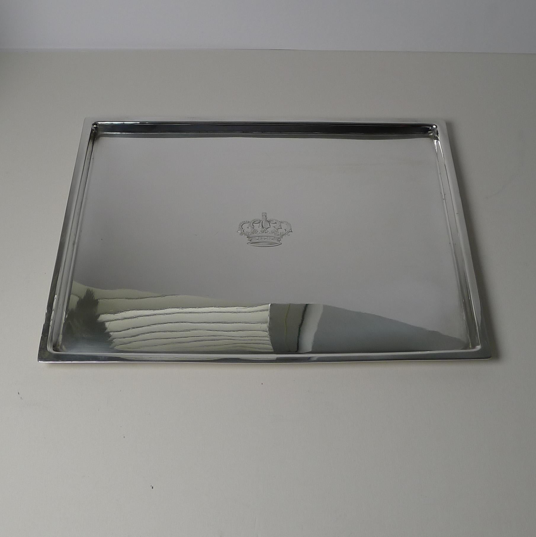British Finest Silver Plated Tray, Royal Crown by Mappin & Webb, C.1910