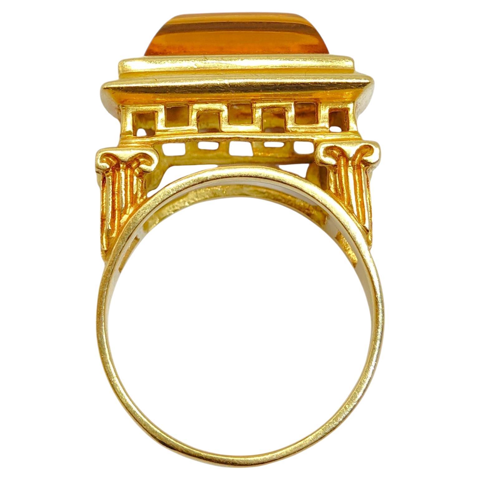 FINESTRA 1990 Anillo Arquitectónico Renacimiento Griego Oro Amarillo 18K y Citrino en venta