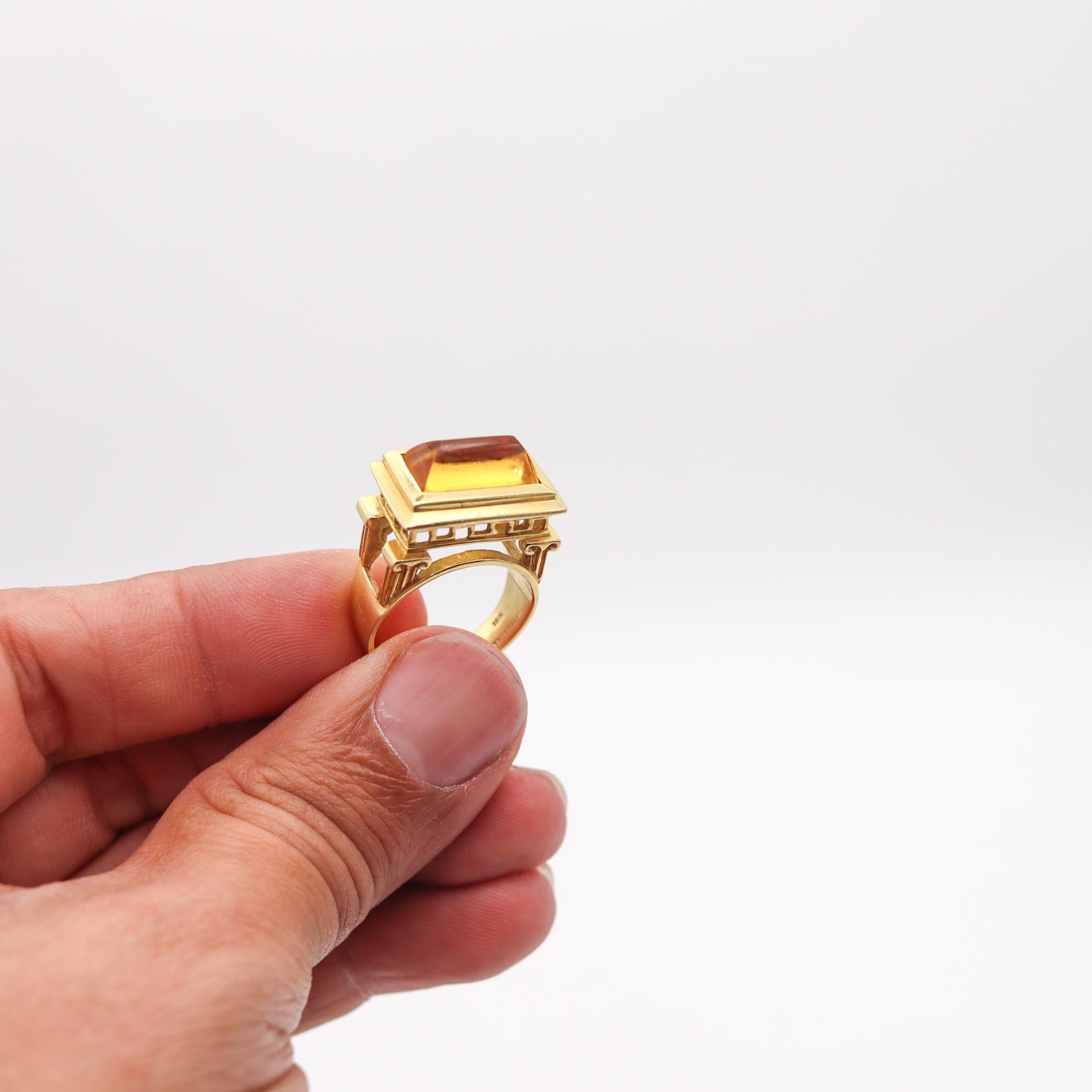 Architectural ring designed by Finestra.

Beautiful architectural cocktail ring, created by the goldsmiths and designers of Finestra, back in the 1990. This ring has been inspired by the architecture of the Greeks and Romans temples and crafted in