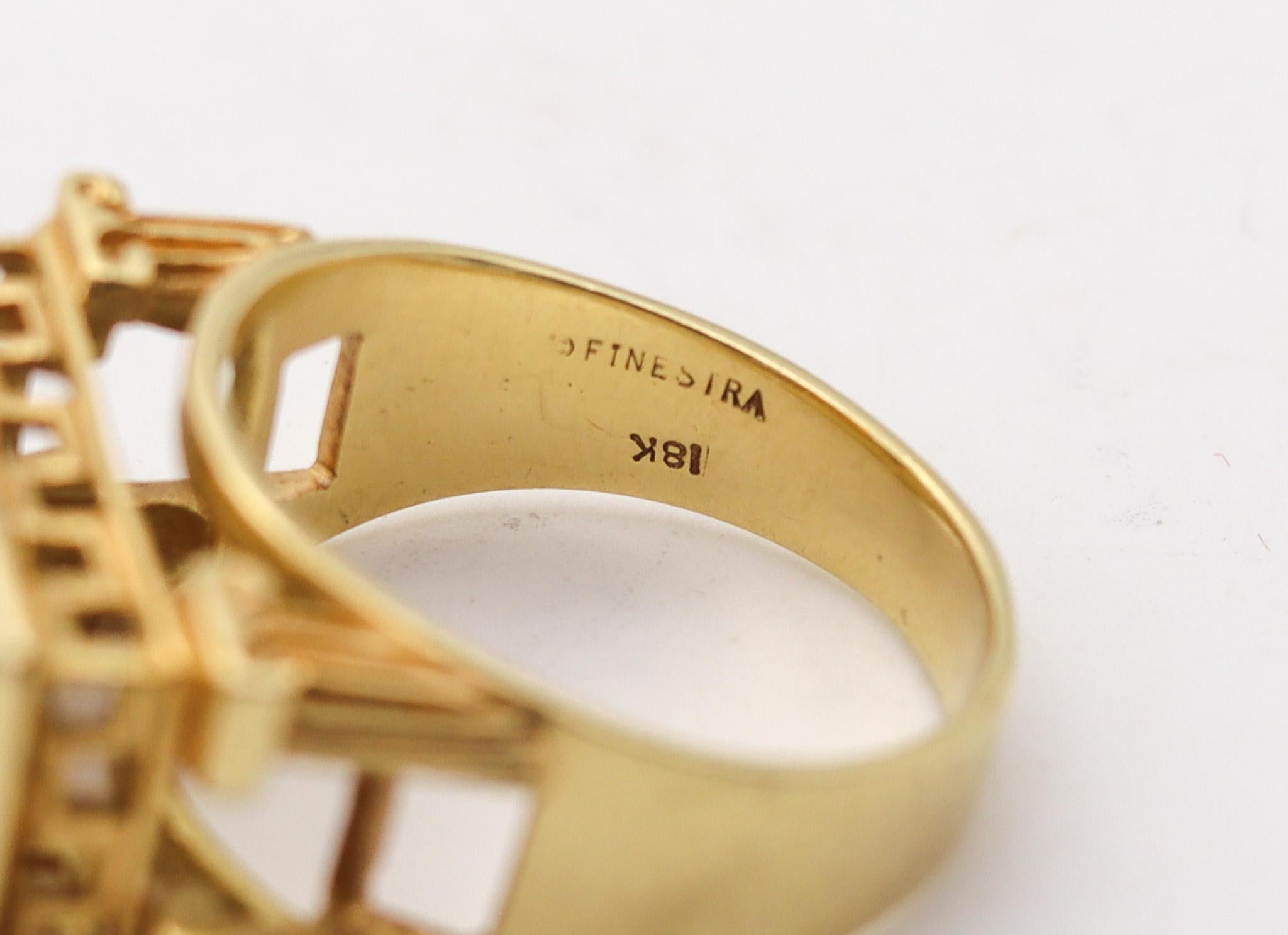 Modernist Finestra 1990 Greek Revival Architectural Ring In 18Kt Yellow Gold With Citrine For Sale
