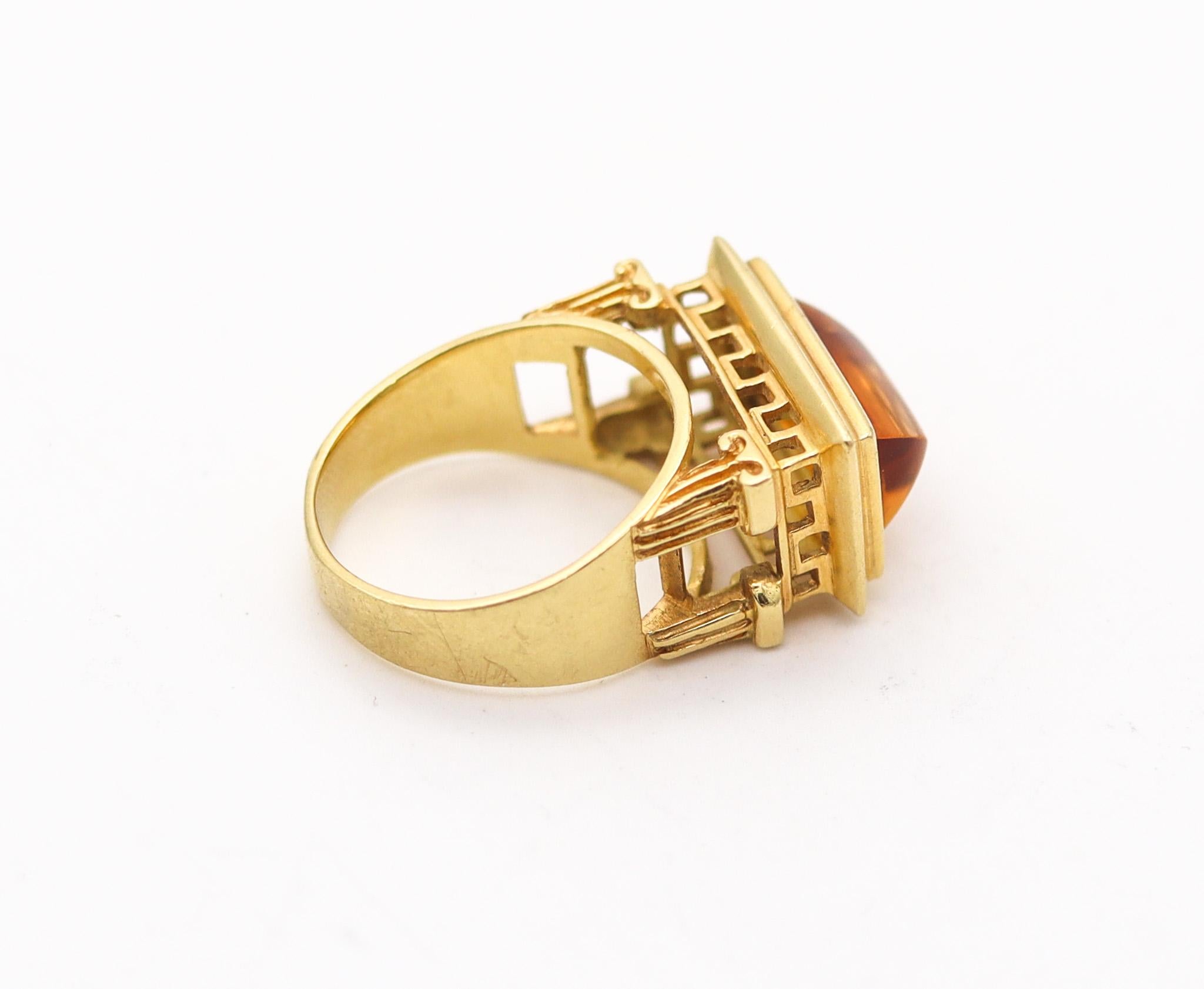 Cabochon Finestra 1990 Greek Revival Architectural Ring In 18Kt Yellow Gold With Citrine For Sale
