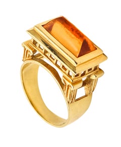 Vintage Finestra 1990 Greek Revival Architectural Ring In 18Kt Yellow Gold With Citrine