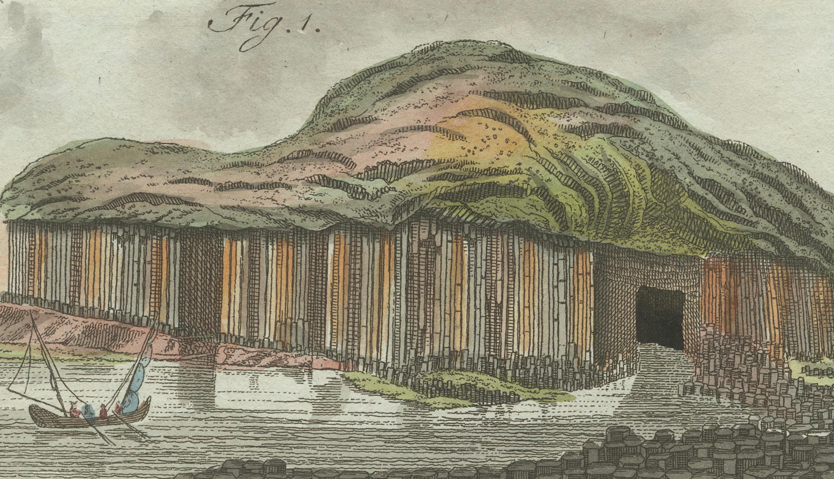Fingal's Cave: Nature's Cathedral on the Isle of Staffa in Scotland, 1790 In Fair Condition For Sale In Langweer, NL