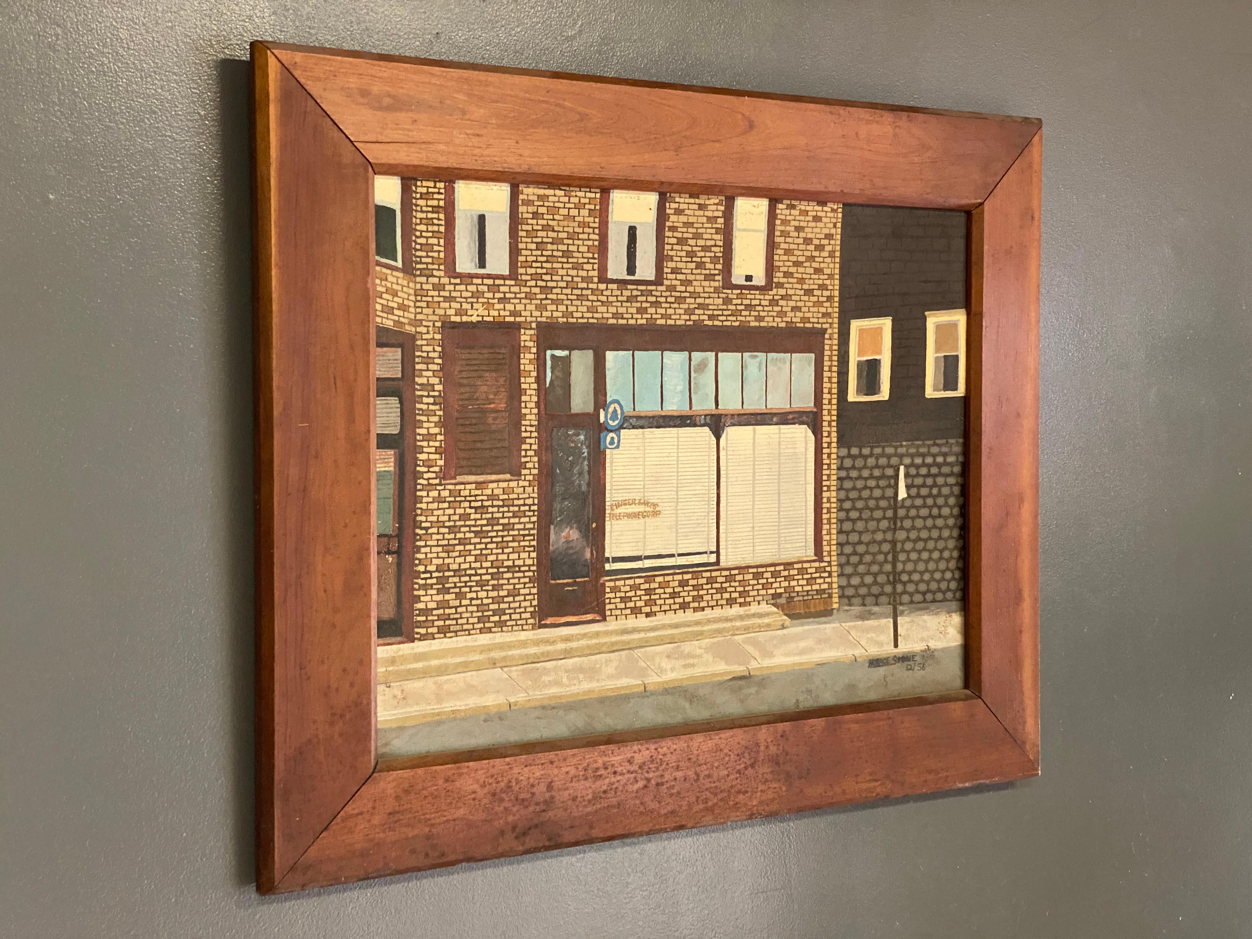Pintura de la fachada del edificio de la Finger Lakes Telephone Corporation, Marcellus Nueva York Arte popular en venta