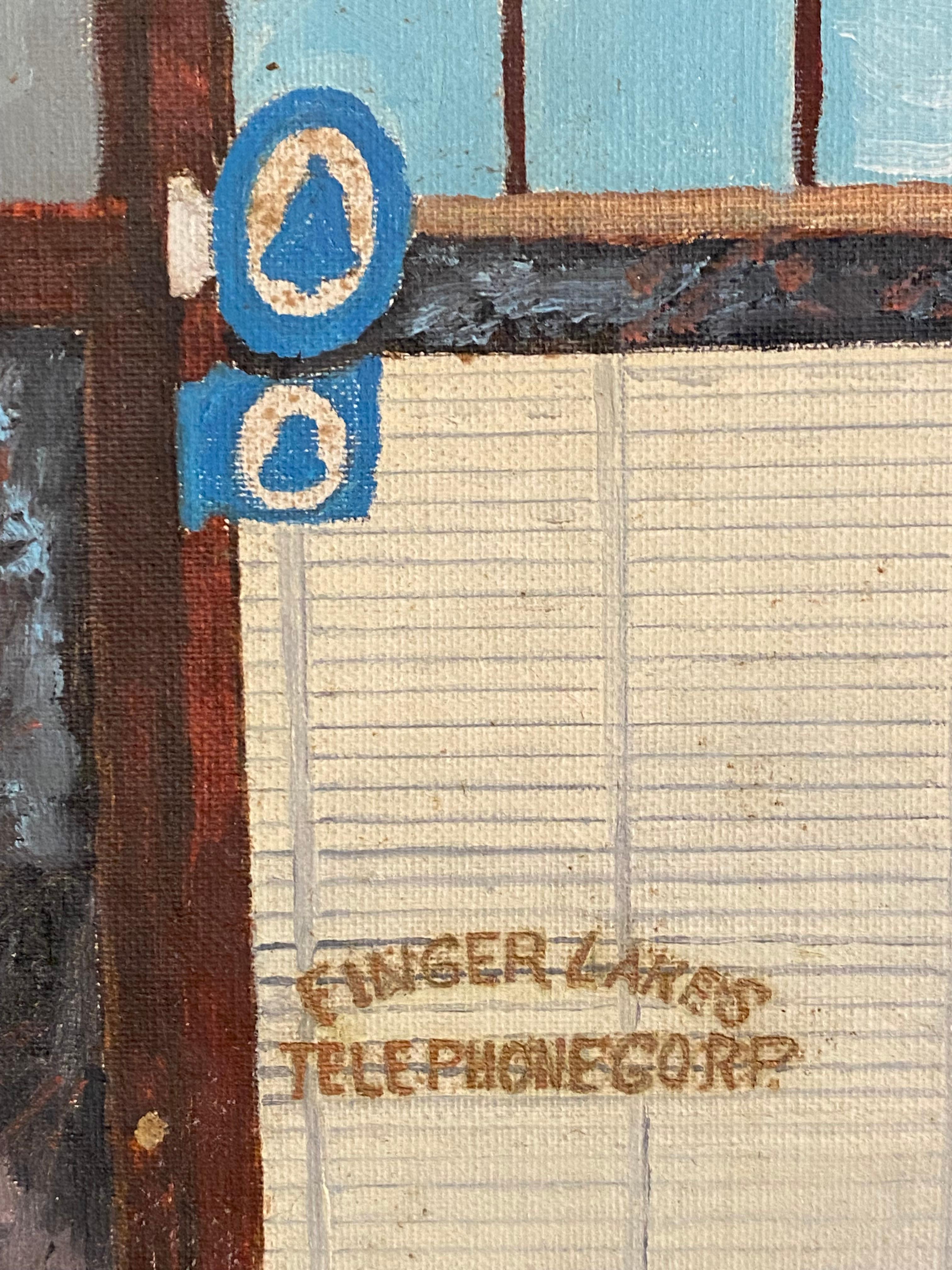 Pintura de la fachada del edificio de la Finger Lakes Telephone Corporation, Marcellus Nueva York mediados del siglo XX en venta