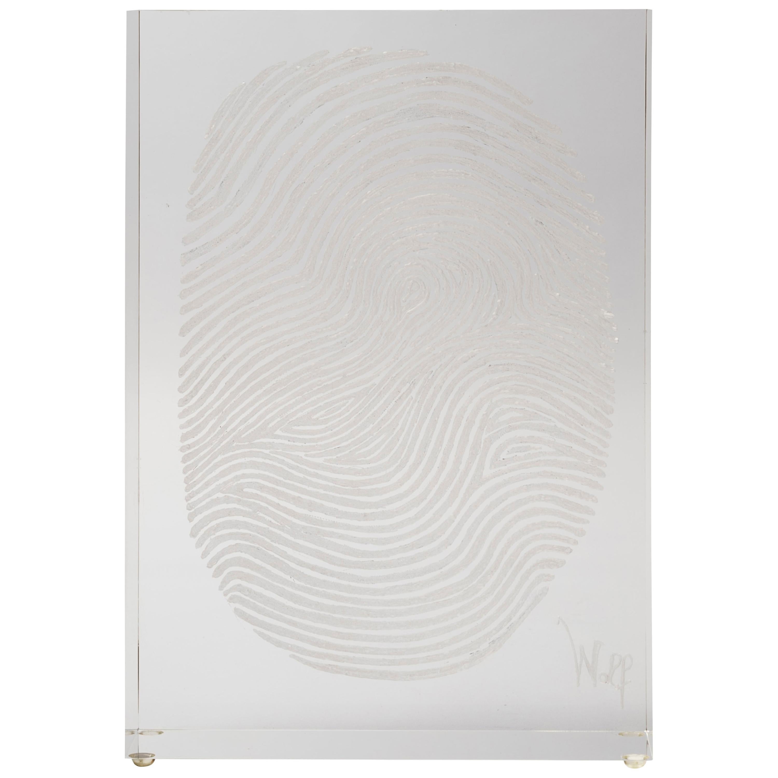 Finger Print in Lucite Signed Wolf