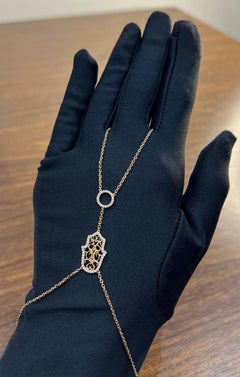 Finger Ring Chain Hamsa Hand Diamond Symbol 18K Rose Gold Bracelet