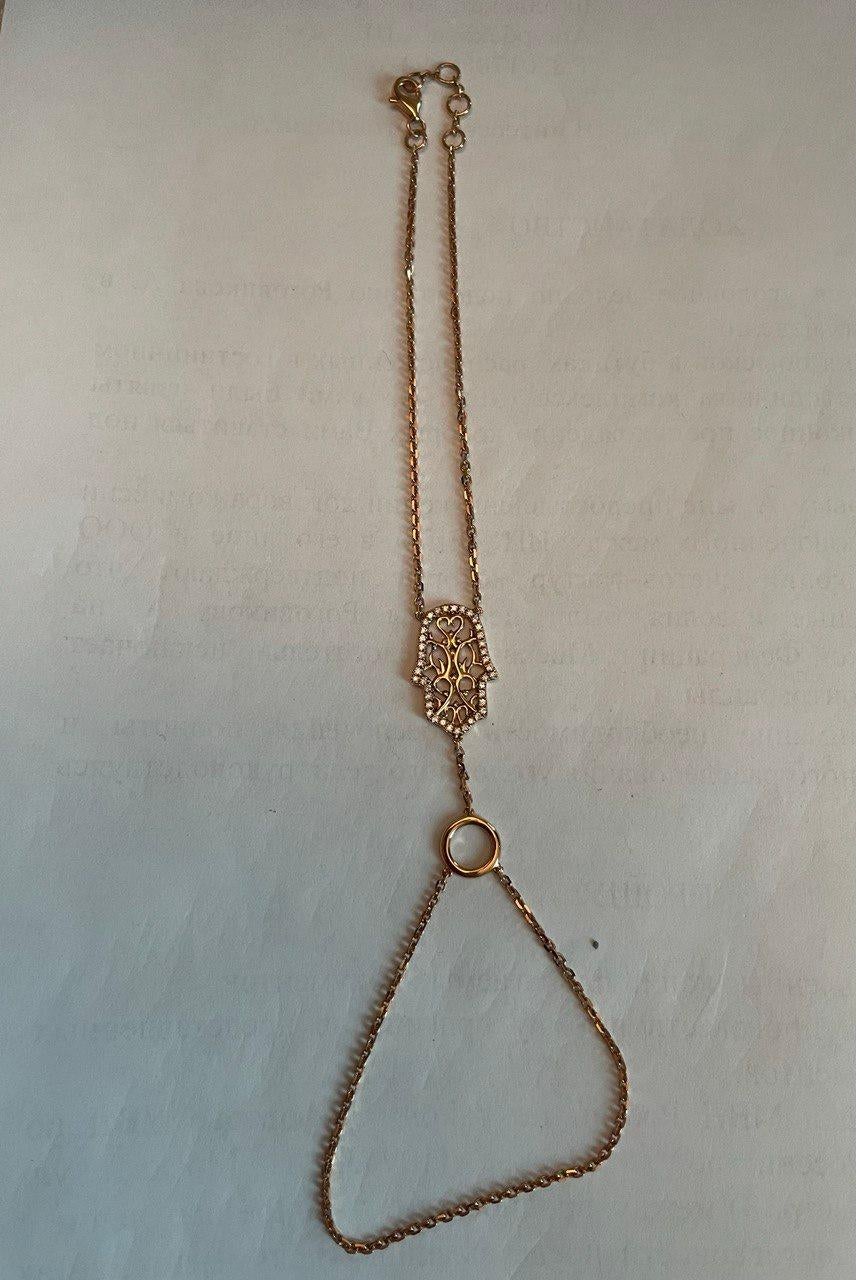 Finger Ring Chain Hamsa Hand Diamond Symbol 18K Rose Gold Bracelet Neuf - En vente à Oakton, VA