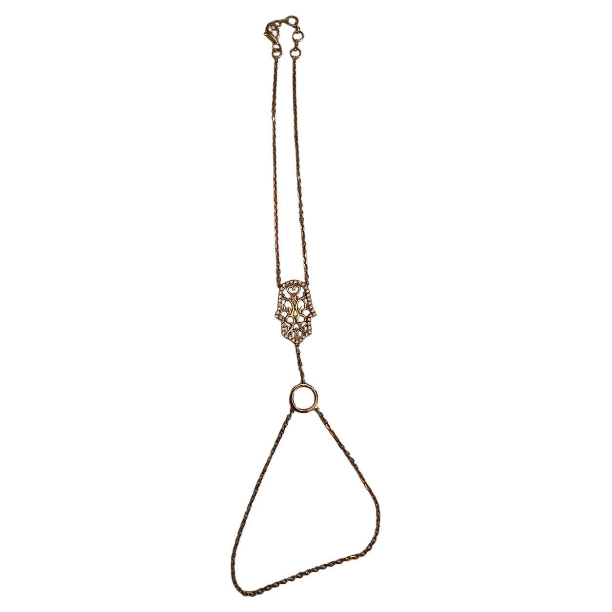 Finger Ring Chain Hamsa Hand Diamond Symbol 18K Rose Gold Bracelet