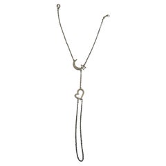 Finger Ring Chain Heart Lunar Diamond Symbol 18K White Gold Statement Bracelet