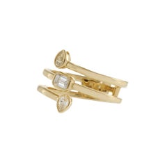 Finger Wrap Ring with Baguette and Pear Shaped Diamonds in 14K Yellow Gold