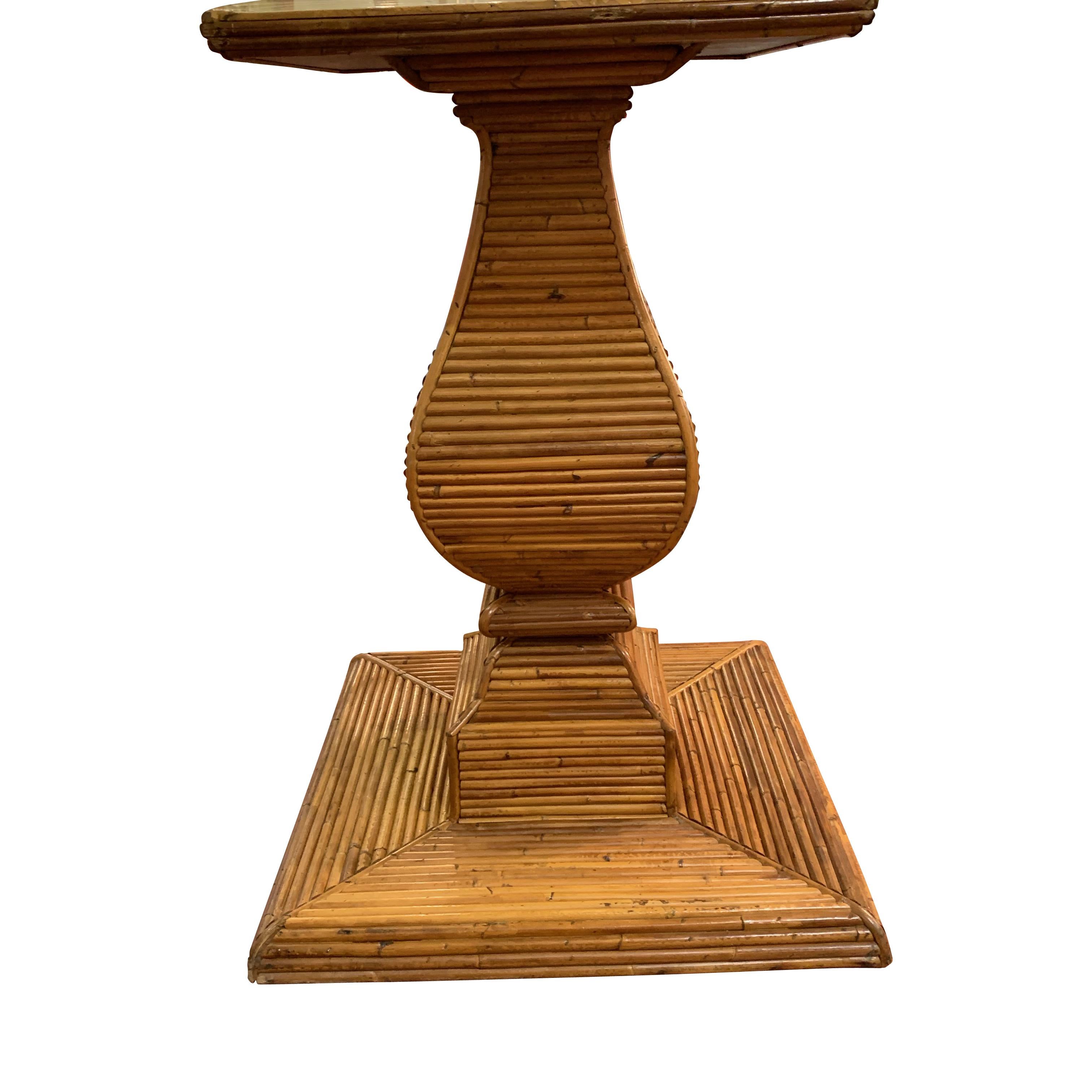 1970s Italian bamboo finial shaped base round glass top dining table
Vivai del Sud Rome design.
   
