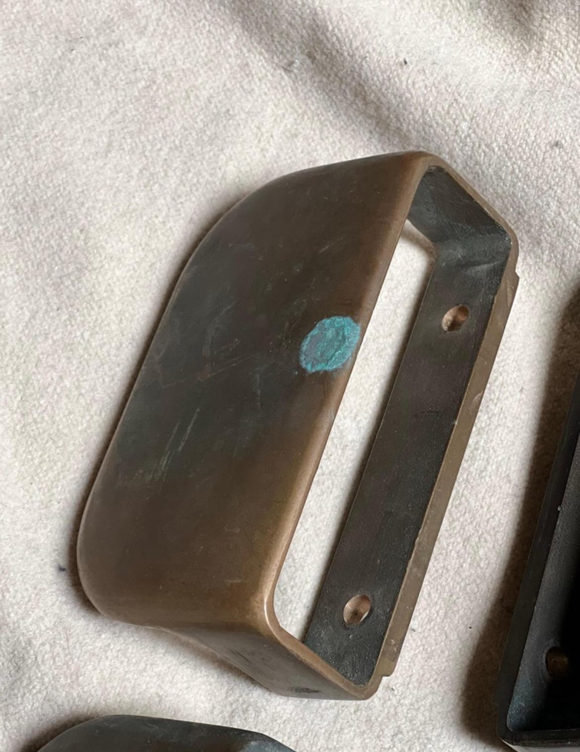 Hand-Crafted Finish bronze door handles pair all original + patina midcentury heaven For Sale