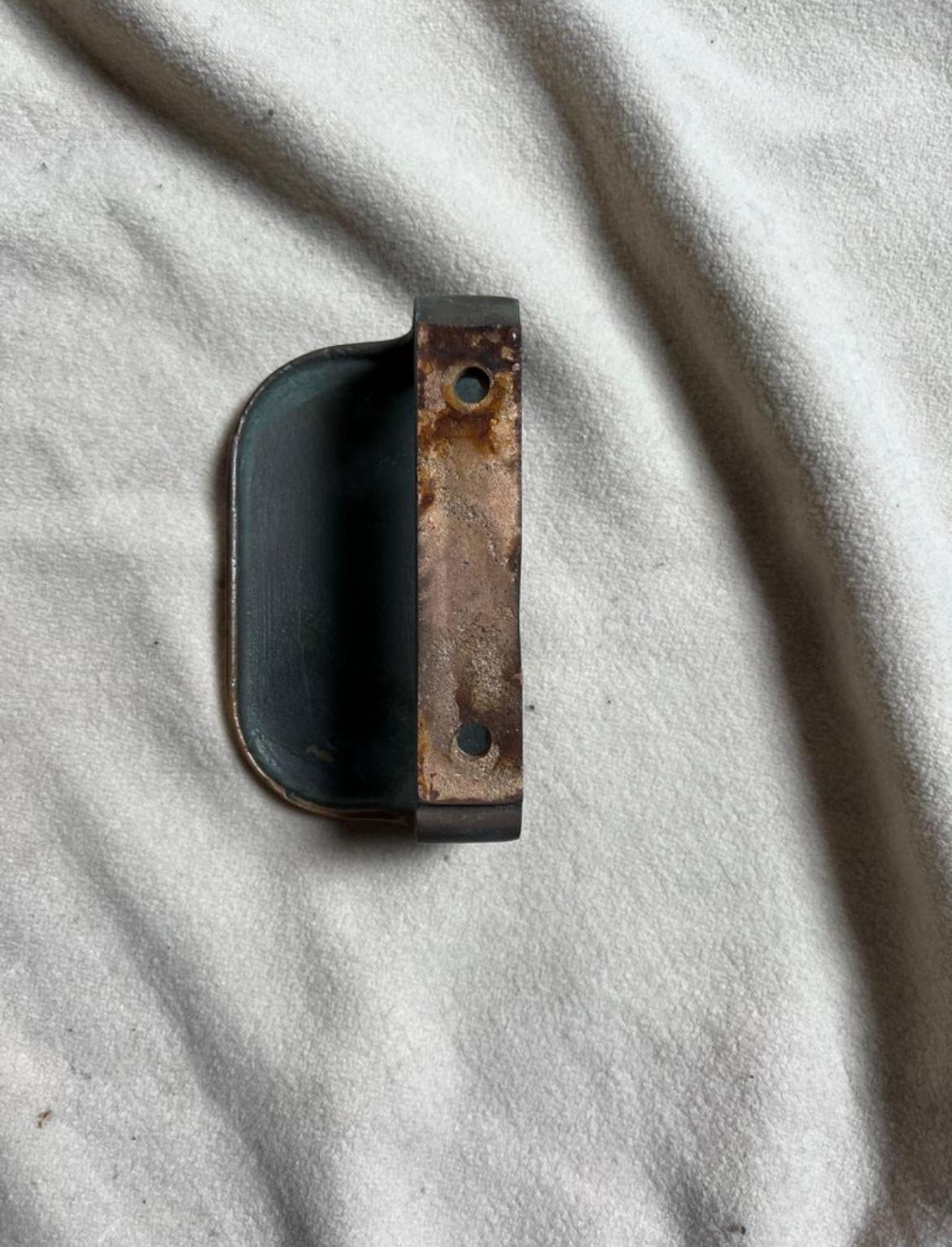 Mid-20th Century Finish bronze door handles pair all original + patina midcentury heaven For Sale