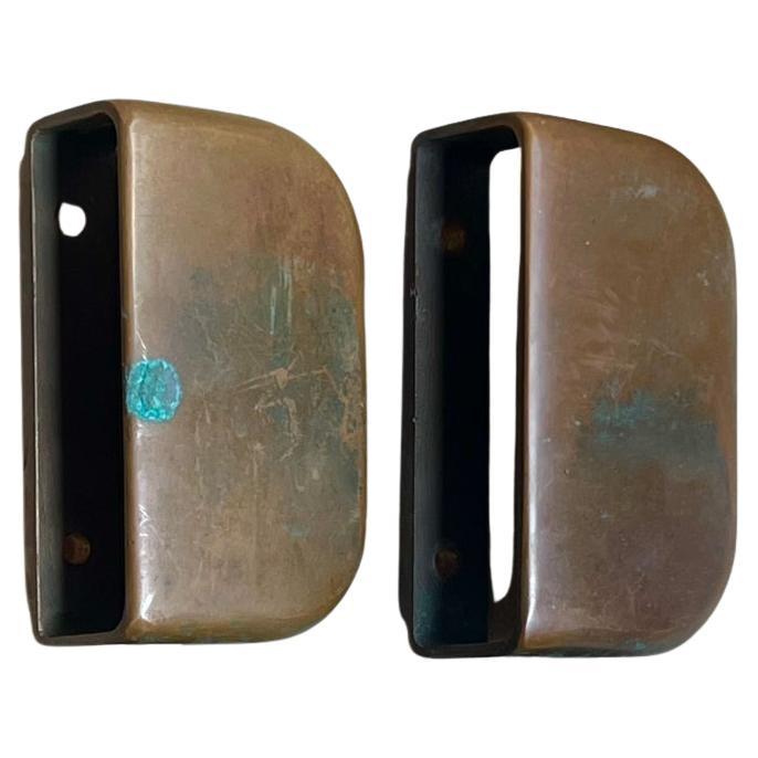 Finish bronze door handles pair all original + patina midcentury heaven
